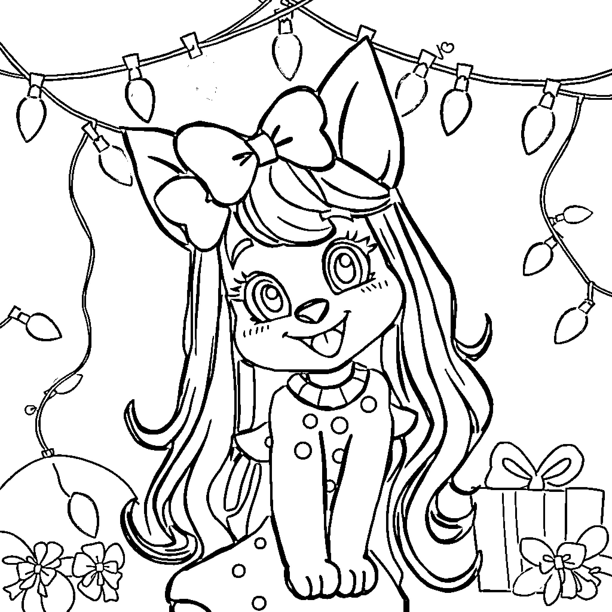 Piperrockelle's Festive Fun and Flowers Coloring Page (free black-and-white line drawing printable PDF for all, from beginners to advanced learners, including children, teens, adults, and seniors)