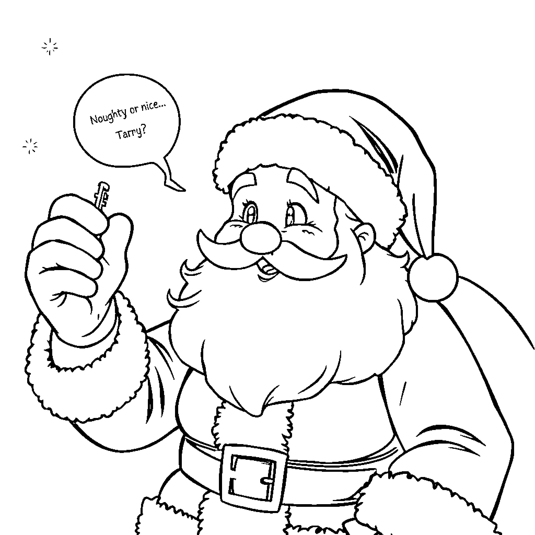 Santa's Naughty Remark Coloring Page (free black-and-white line drawing printable PDF for all, from beginners to advanced learners, including children, teens, adults, and seniors)