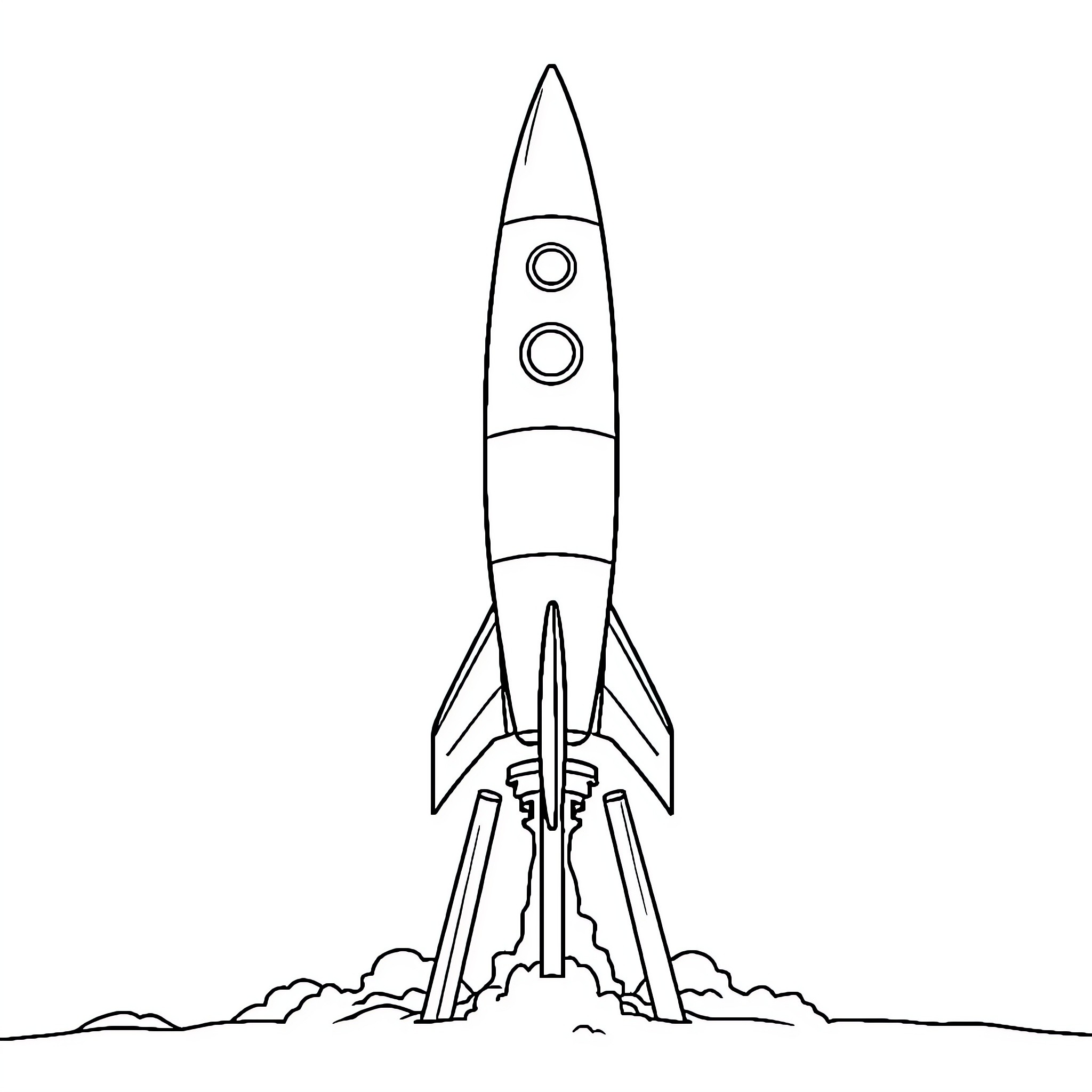 Rocket launching into the sky Coloring Page (free black-and-white line drawing printable PDF for all, from beginners to advanced learners, including children, teens, adults, and seniors)