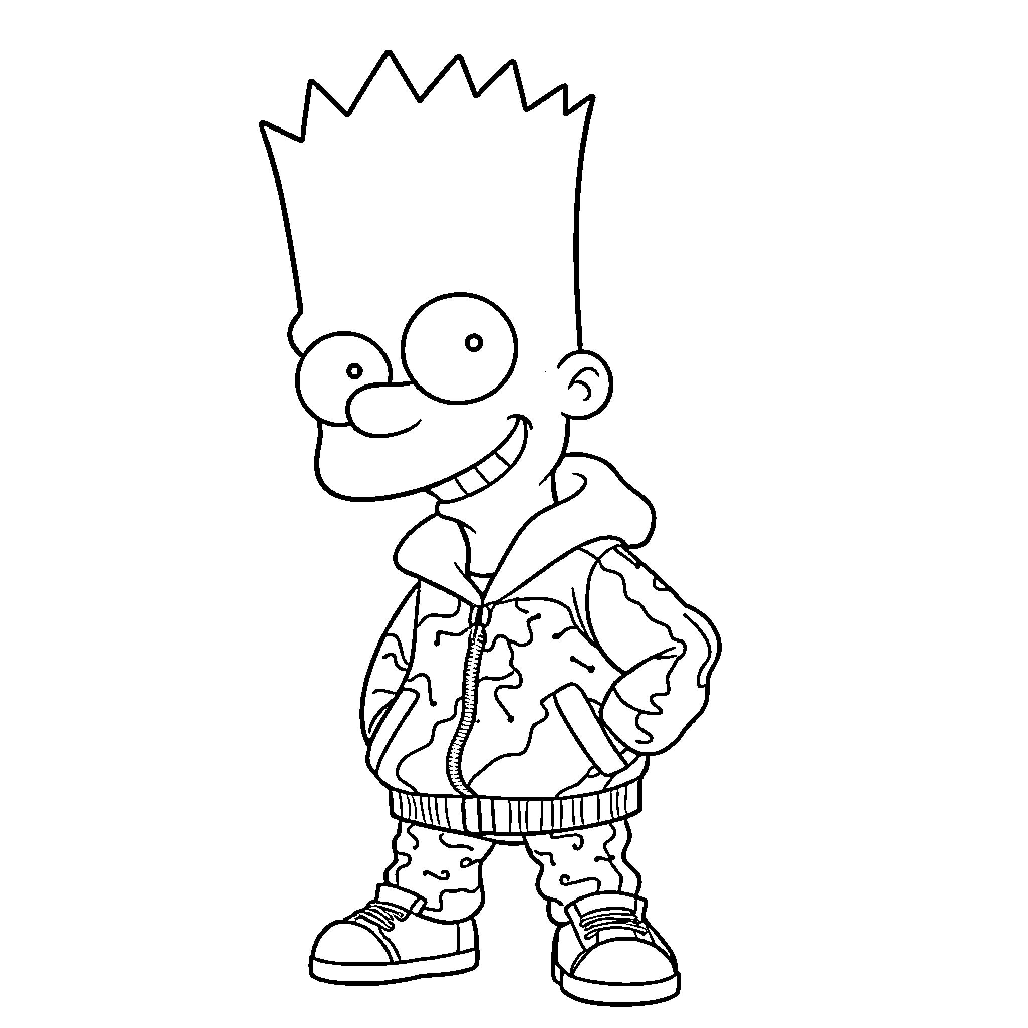 Bart Simpson in Casual Attire Coloring Page (free black-and-white line drawing printable PDF for all, from beginners to advanced learners, including children, teens, adults, and seniors)