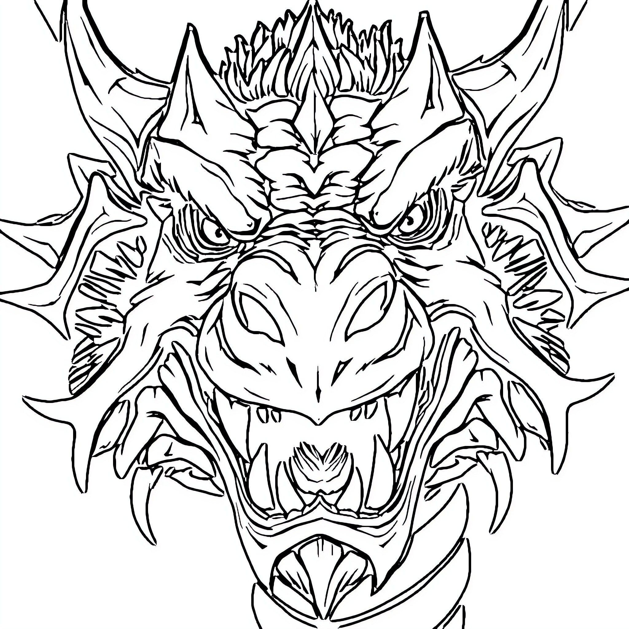 Dragon's fierce expression and intimidating features Coloring Page (free black-and-white line drawing printable PDF for all, from beginners to advanced learners, including children, teens, adults, and seniors)
