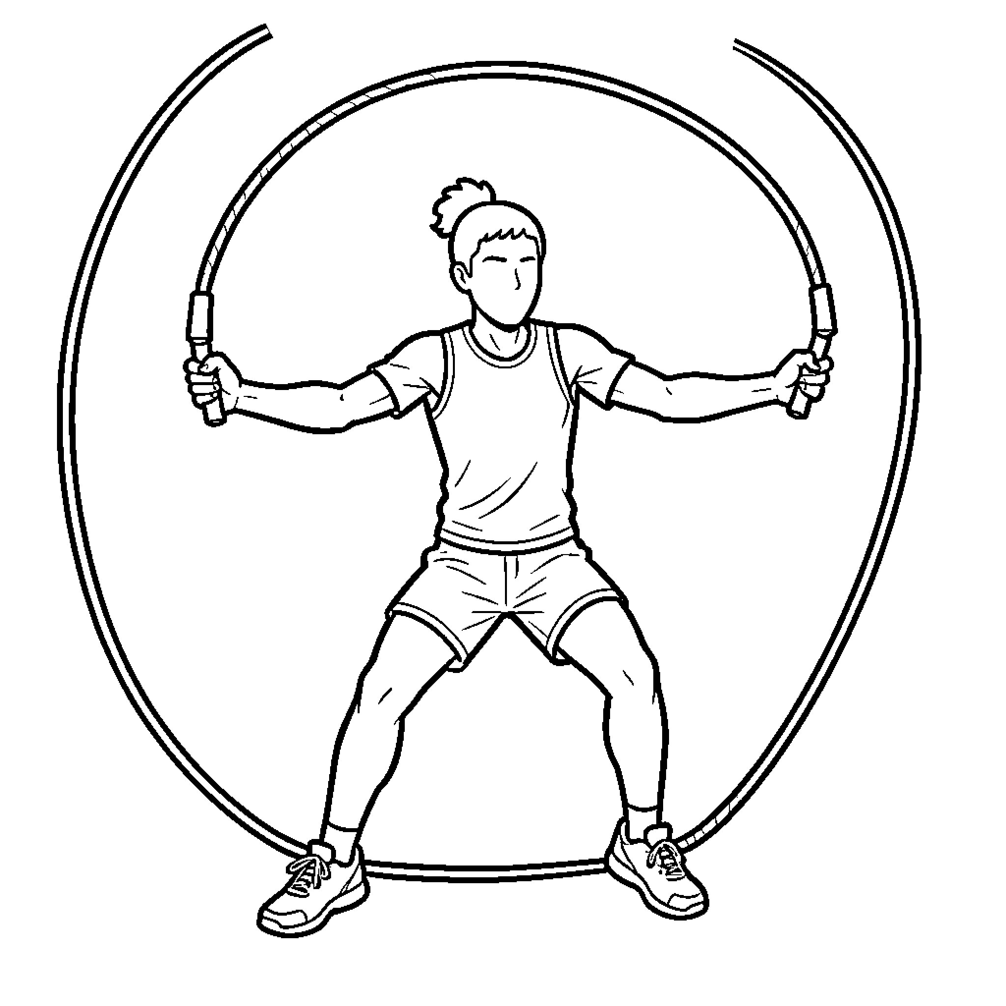 Athlete jumping rope during a fitness workout Coloring Page (free black-and-white line drawing printable PDF for all, from beginners to advanced learners, including children, teens, adults, and seniors)