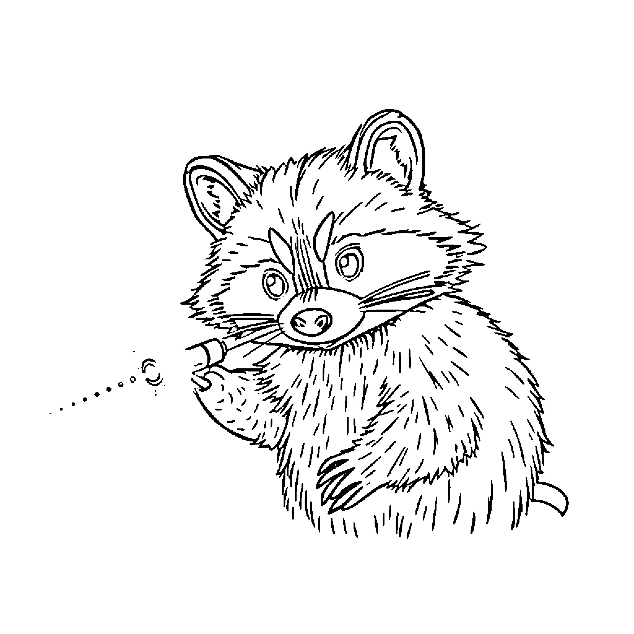 Raccoon with a Mischievous Expression Coloring Page (free black-and-white line drawing printable PDF for all, from beginners to advanced learners, including children, teens, adults, and seniors)
