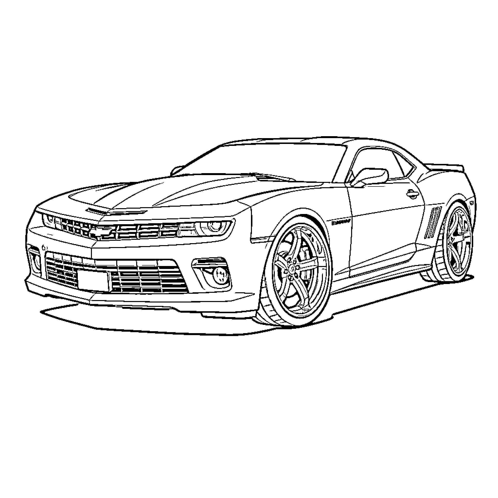 Chevy Camaro speeding on the road Coloring Page (free black-and-white line drawing printable PDF for all, from beginners to advanced learners, including children, teens, adults, and seniors)