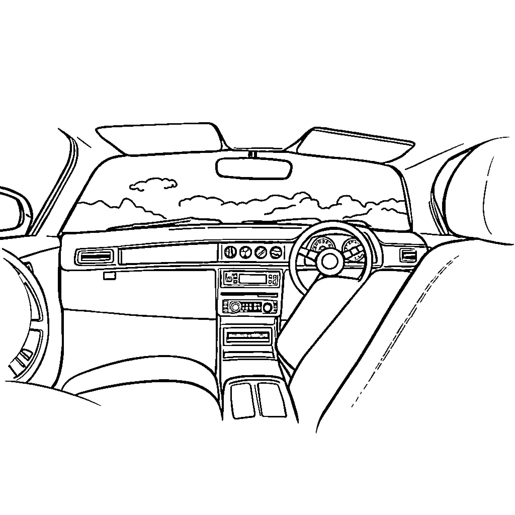 Creeper's Retro Car Ride Adventure Coloring Page (free black-and-white line drawing printable PDF for all, from beginners to advanced learners, including children, teens, adults, and seniors)