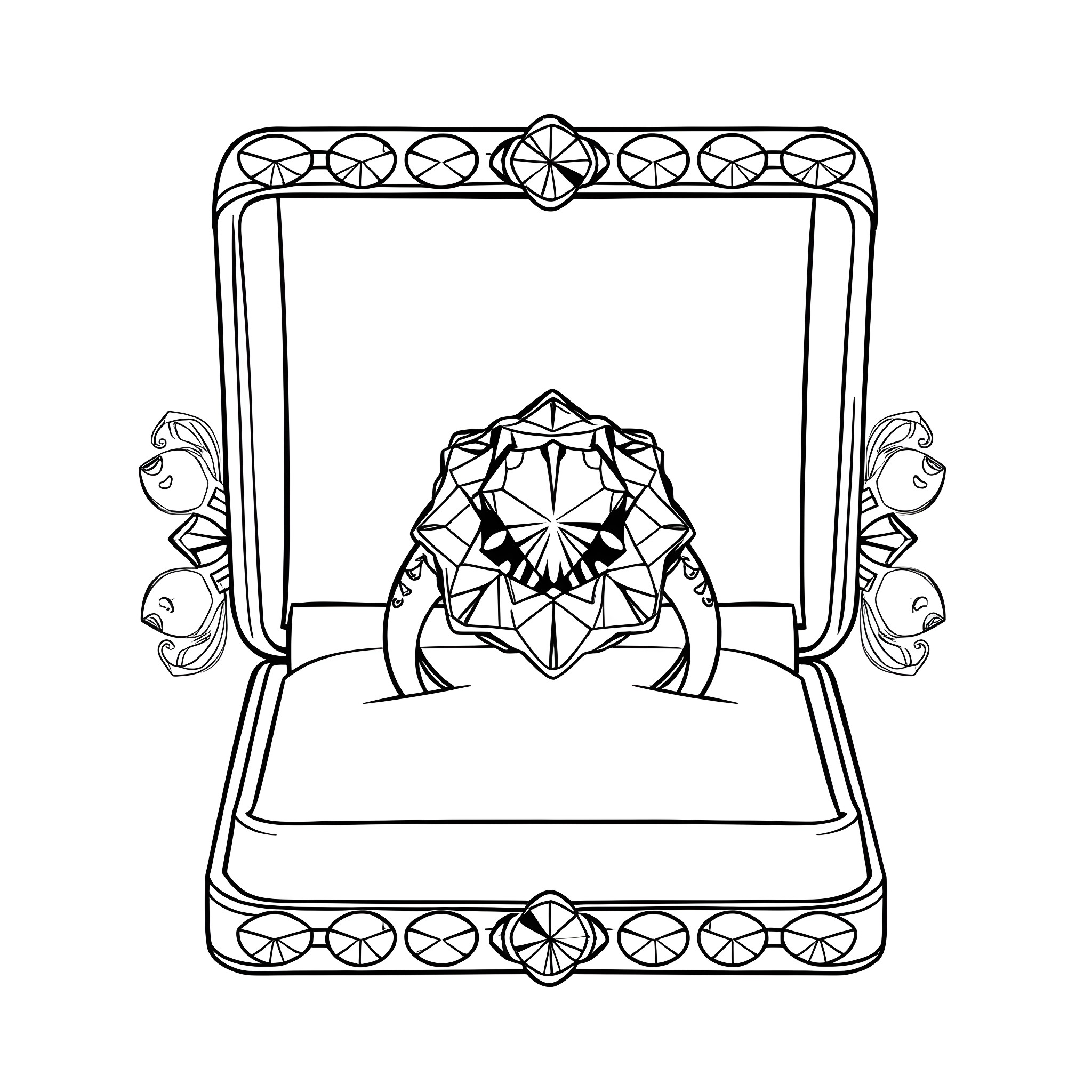 Gemstone in an exquisite ornate frame Coloring Page (free black-and-white line drawing printable PDF for all, from beginners to advanced learners, including children, teens, adults, and seniors)