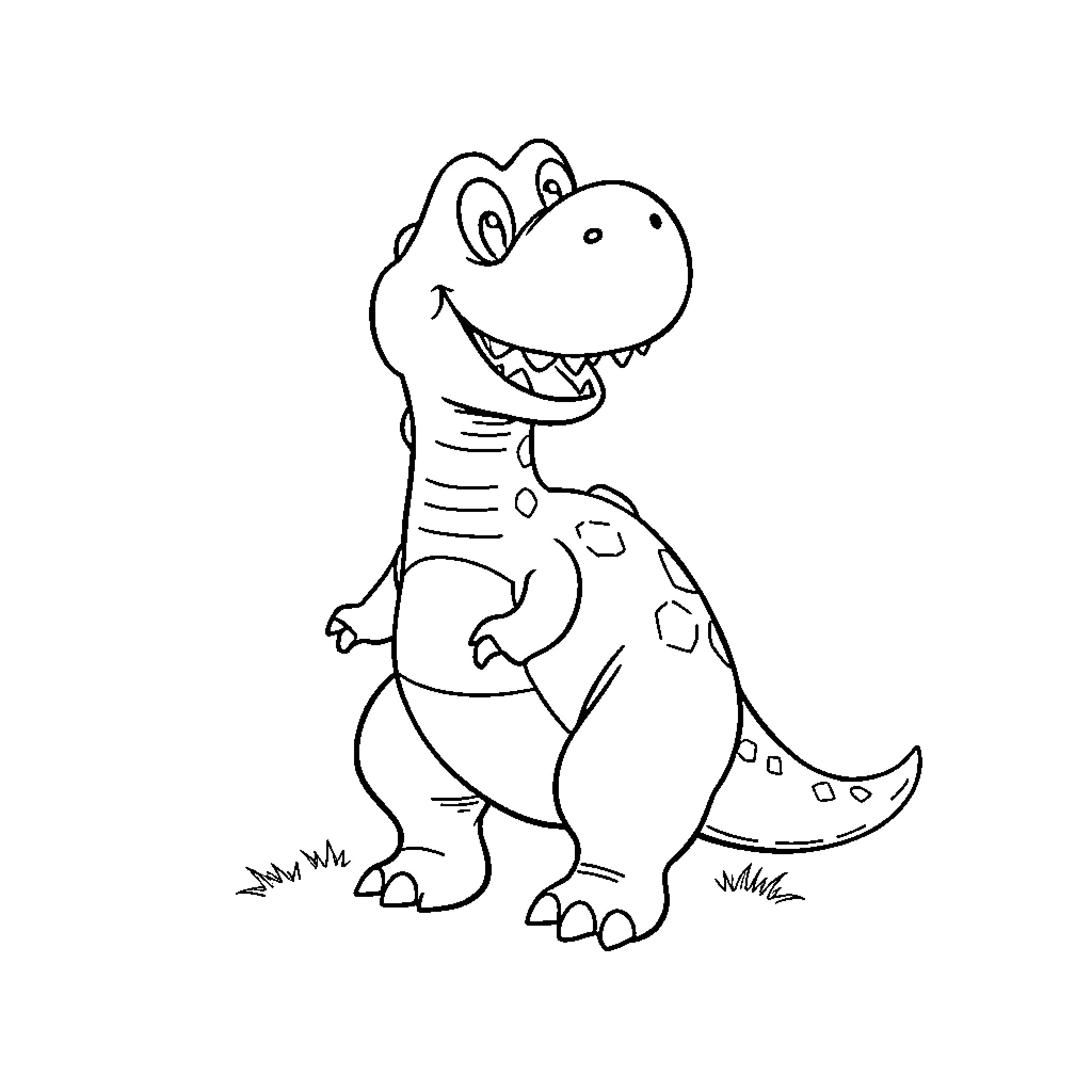Dinosaur with an energetic expression Coloring Page (free black-and-white line drawing printable PDF for all, from beginners to advanced learners, including children, teens, adults, and seniors)