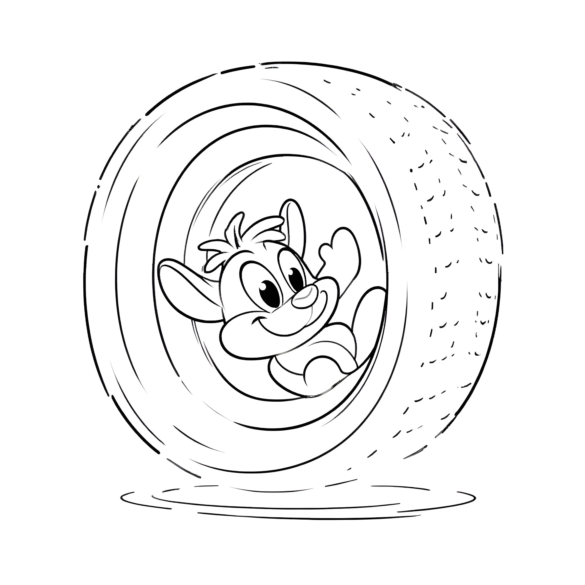 Taz spinning happily in a whirlwind Coloring Page (free black-and-white line drawing printable PDF for all, from beginners to advanced learners, including children, teens, adults, and seniors)