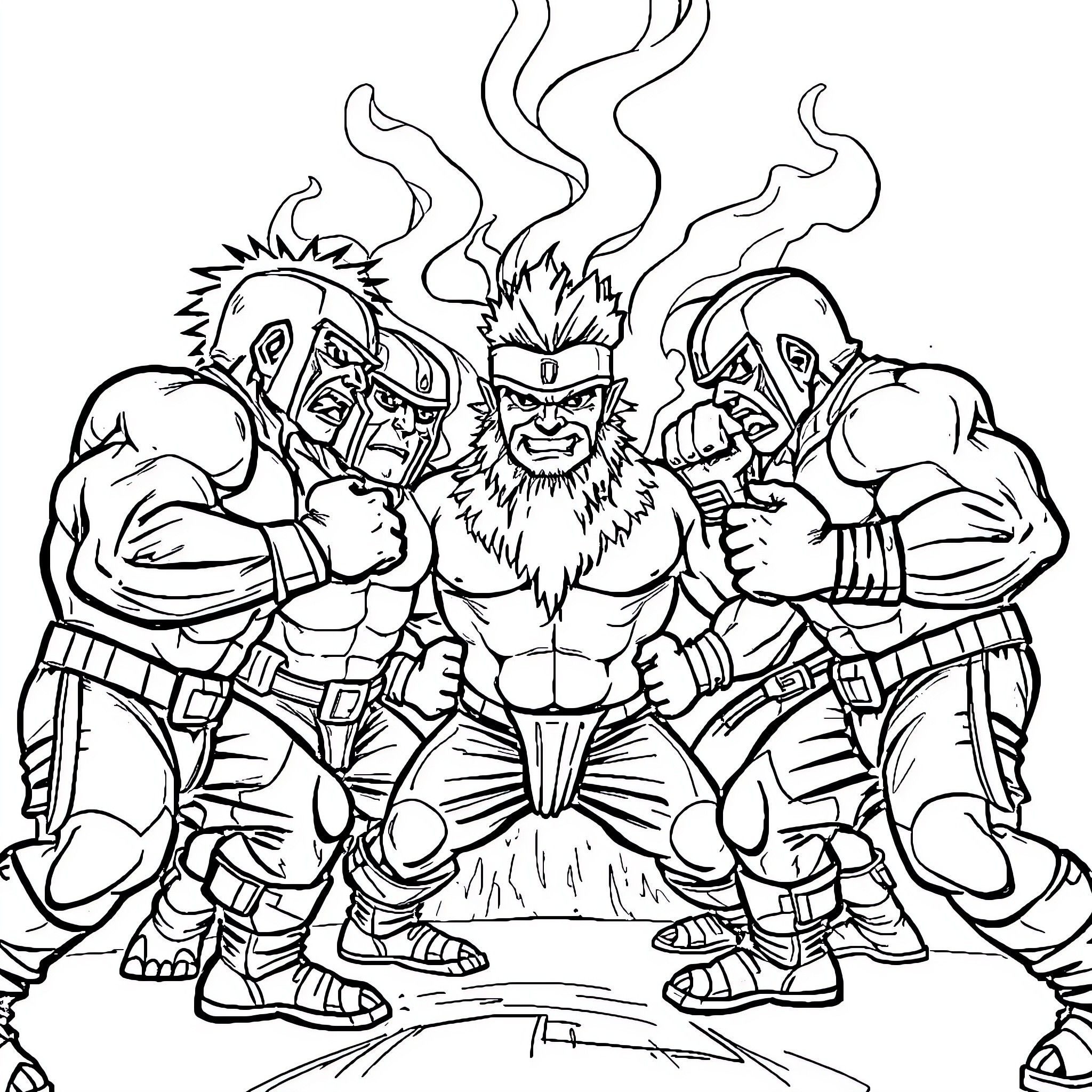 Brawler's Fierce Clash Coloring Page (free black-and-white line drawing printable PDF for all, from beginners to advanced learners, including children, teens, adults, and seniors)