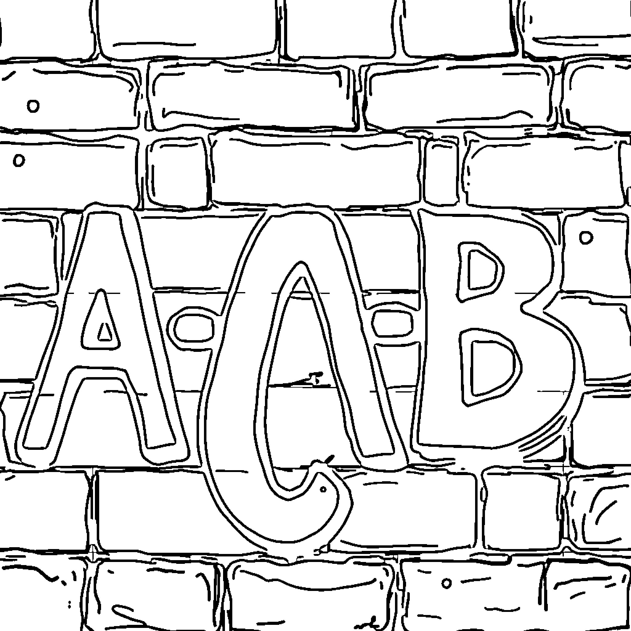 Acab: Graffiti on a brick wall Coloring Page (free black-and-white line drawing printable PDF for all, from beginners to advanced learners, including children, teens, adults, and seniors)