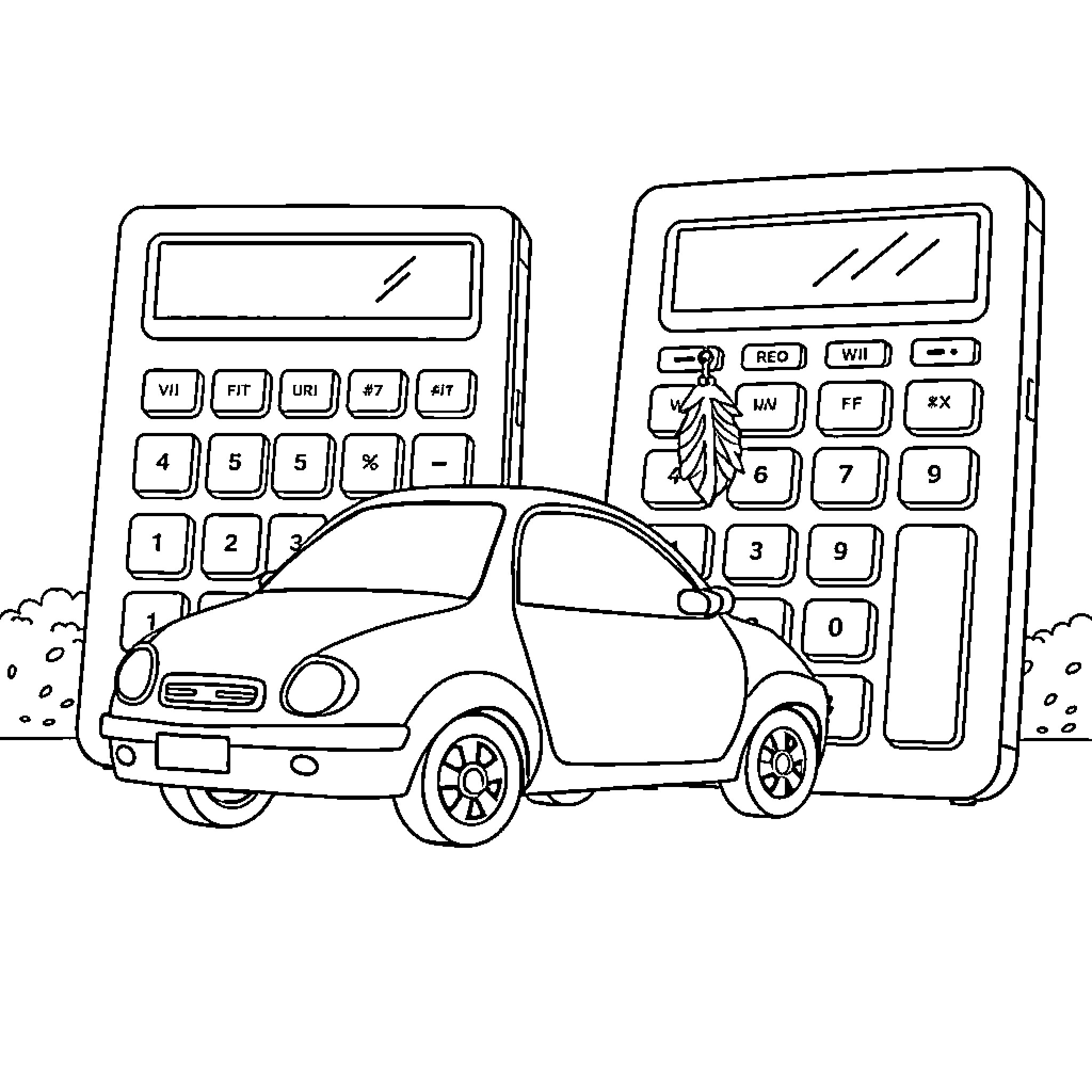 Car Calculator Expenses Coloring Page (free black-and-white line drawing printable PDF for all, from beginners to advanced learners, including children, teens, adults, and seniors)