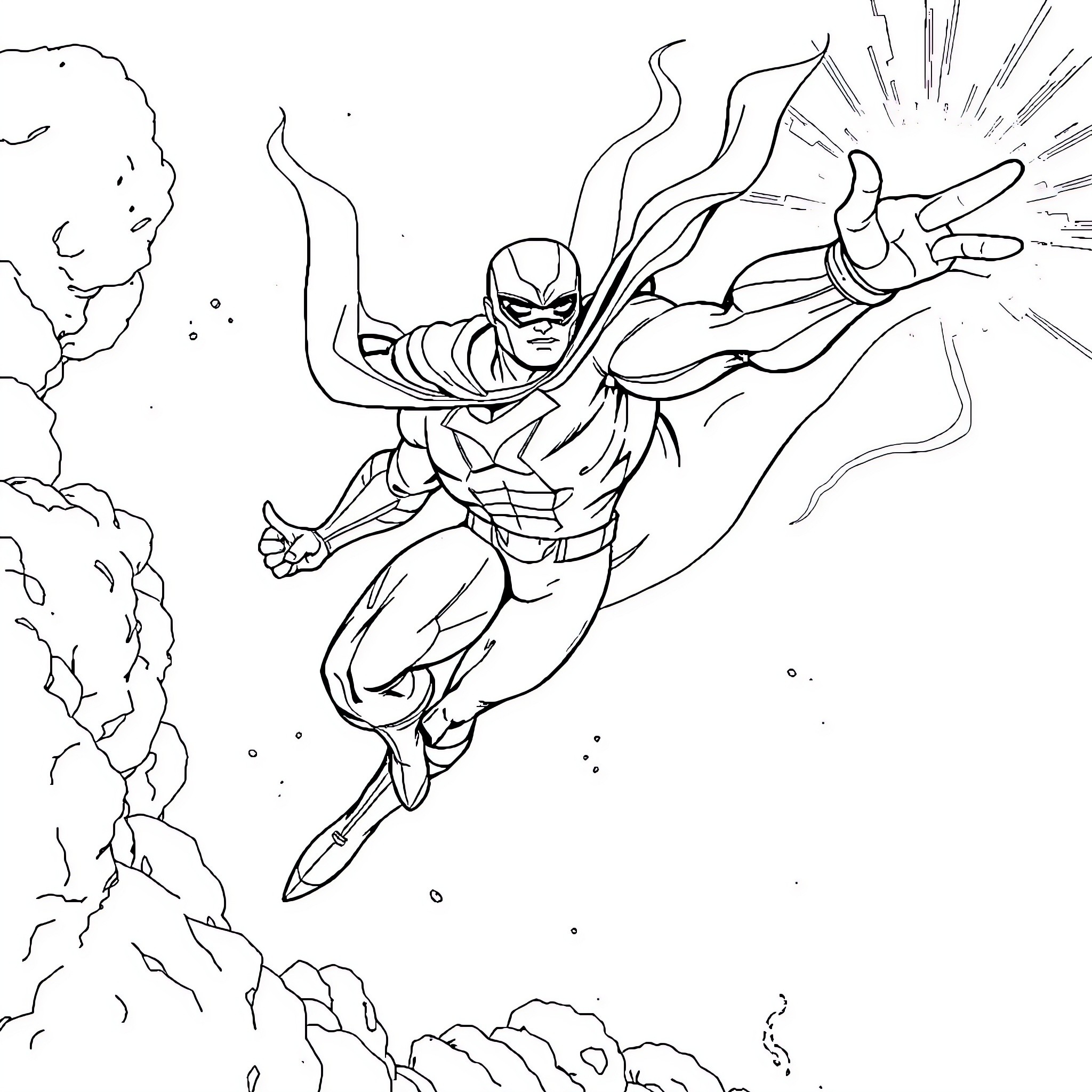 Ultranan Heroic Leap into Action Coloring Page (free black-and-white line drawing printable PDF for all, from beginners to advanced learners, including children, teens, adults, and seniors)