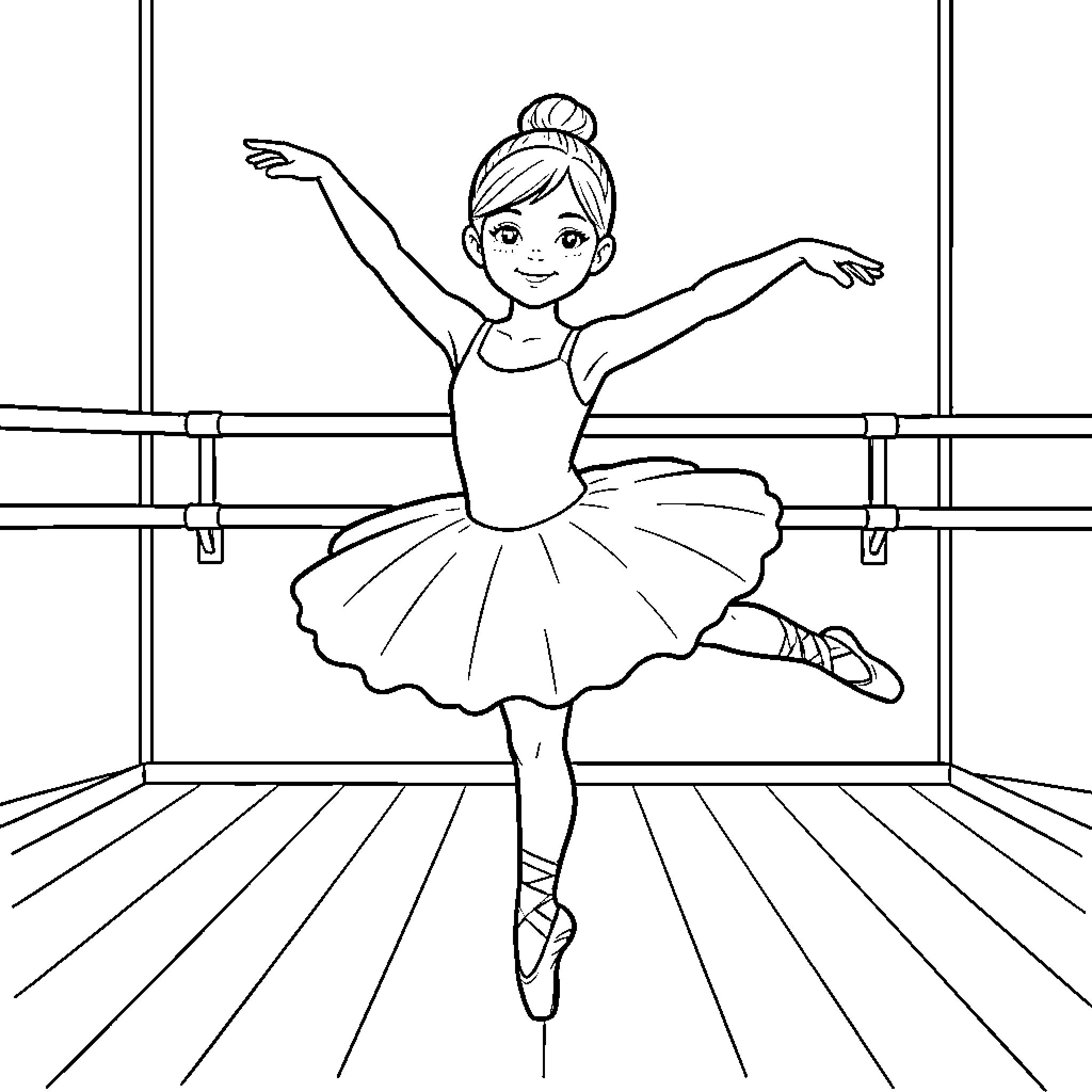 Nena the ballerina's graceful performance Coloring Page (free black-and-white line drawing printable PDF for all, from beginners to advanced learners, including children, teens, adults, and seniors)