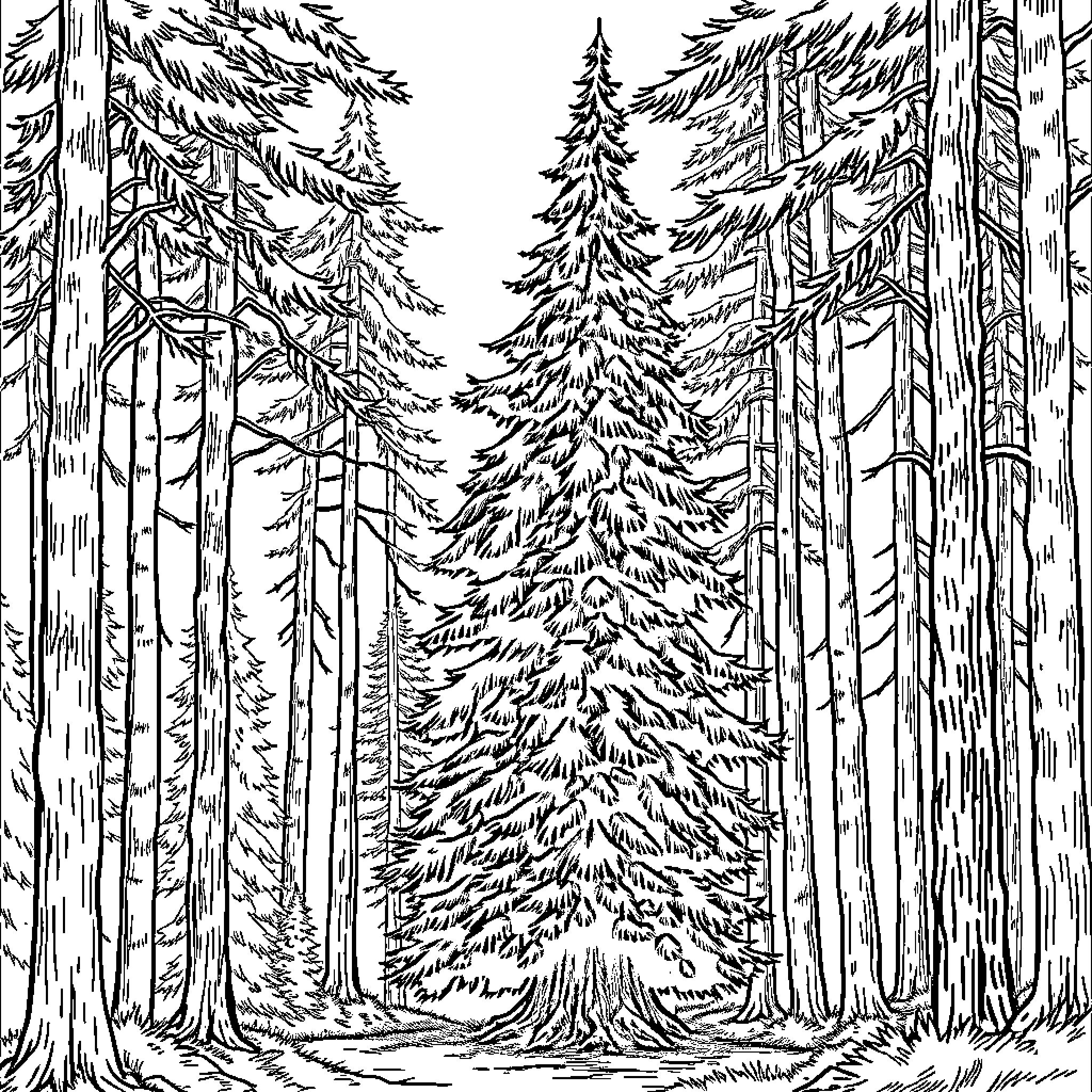 Sapin of the Evergreen Forest Coloring Page (free black-and-white line drawing printable PDF for all, from beginners to advanced learners, including children, teens, adults, and seniors)