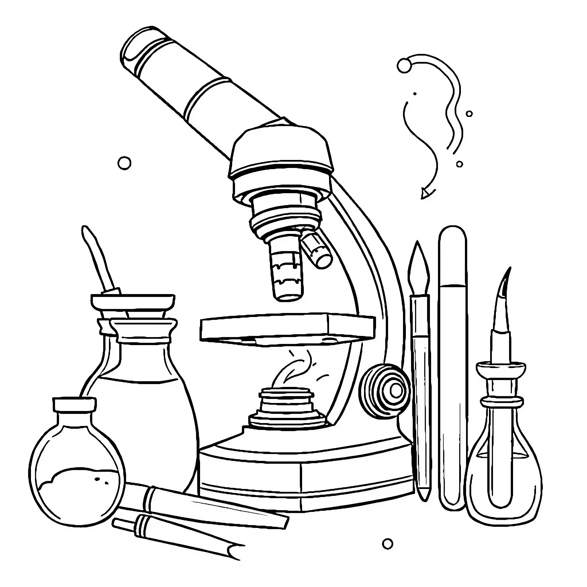 Laboratory Equipment for Scientific Experiments Coloring Page (free black-and-white line drawing printable PDF for all, from beginners to advanced learners, including children, teens, adults, and seniors)