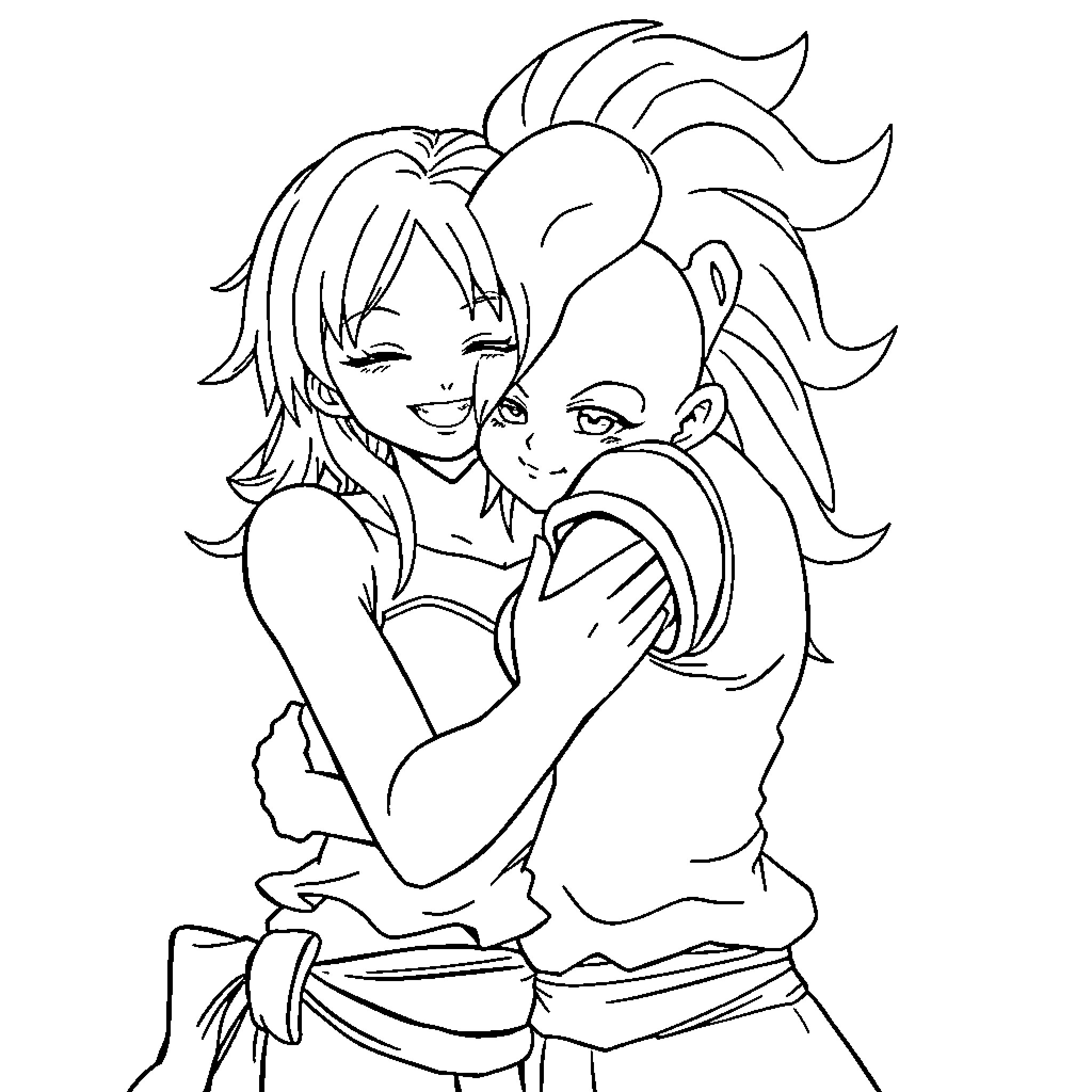 Nami - Intimate Embrace of Anime Characters Coloring Page (free black-and-white line drawing printable PDF for all, from beginners to advanced learners, including children, teens, adults, and seniors)