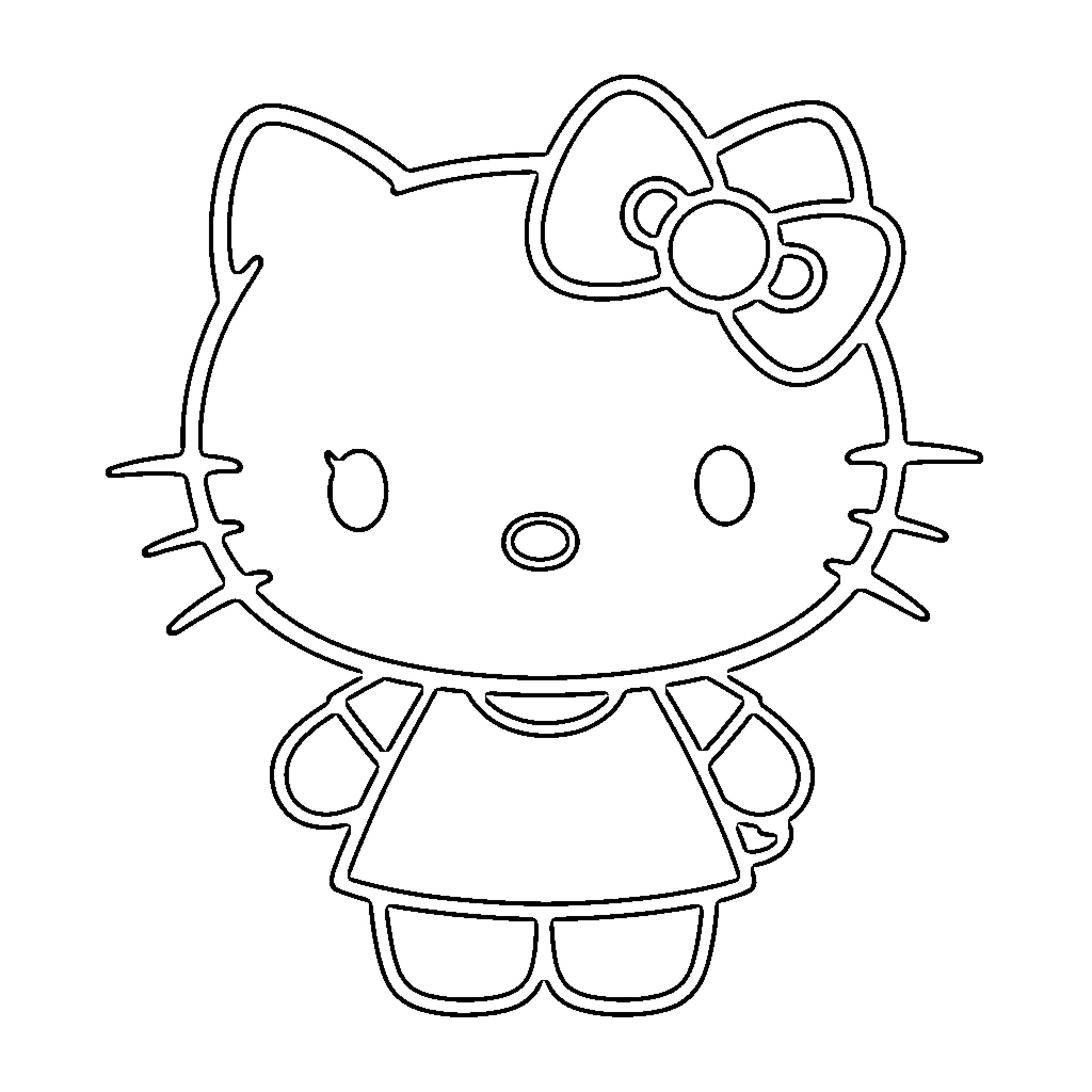 Hello Kitty standing with a bow Coloring Page (free black-and-white line drawing printable PDF for all, from beginners to advanced learners, including children, teens, adults, and seniors)
