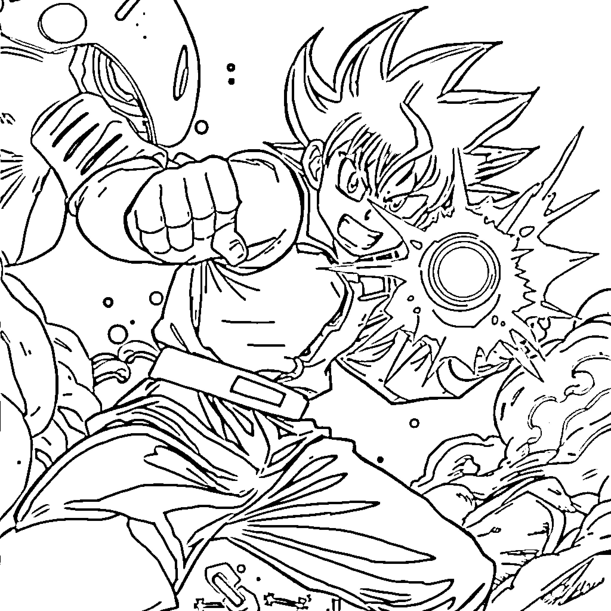 Deku clashing in an intense battle Coloring Page (free black-and-white line drawing printable PDF for all, from beginners to advanced learners, including children, teens, adults, and seniors)