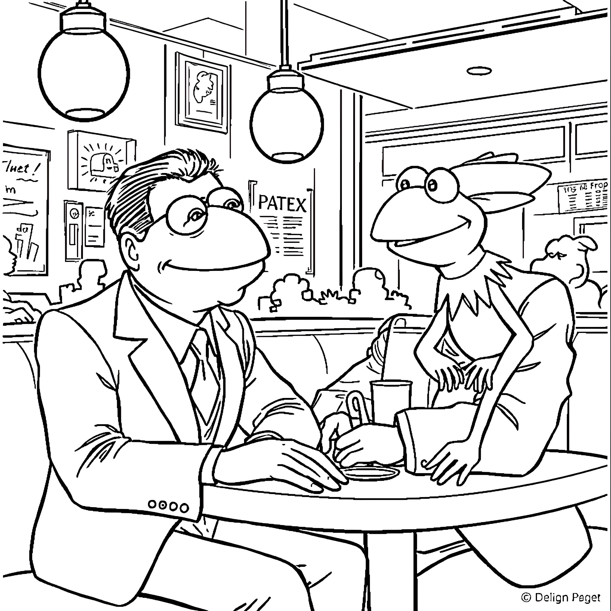 Tony Soprano relaxing with a friend in a casual setting Coloring Page (free black-and-white line drawing printable PDF for all, from beginners to advanced learners, including children, teens, adults, and seniors)