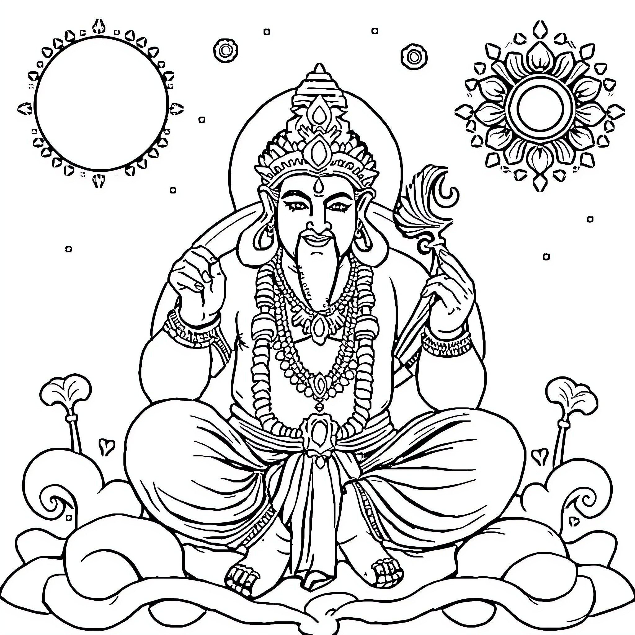 Shiv, the Divine Deity in Meditative Pose Coloring Page (free black-and-white line drawing printable PDF for all, from beginners to advanced learners, including children, teens, adults, and seniors)
