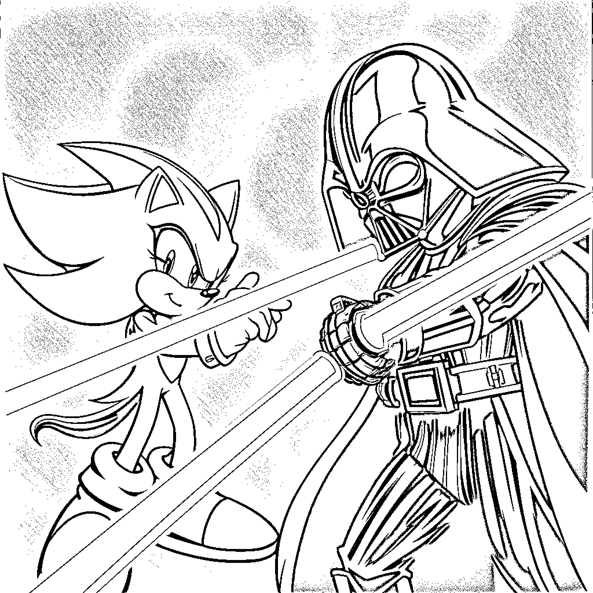 Shadow Fight with Iconic Villain Coloring Page (free black-and-white line drawing printable PDF for all, from beginners to advanced learners, including children, teens, adults, and seniors)