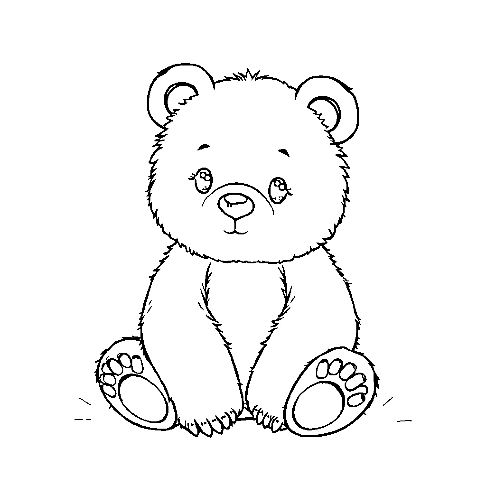 Baby Bear sitting and looking curious Coloring Page (free black-and-white line drawing printable PDF for all, from beginners to advanced learners, including children, teens, adults, and seniors)
