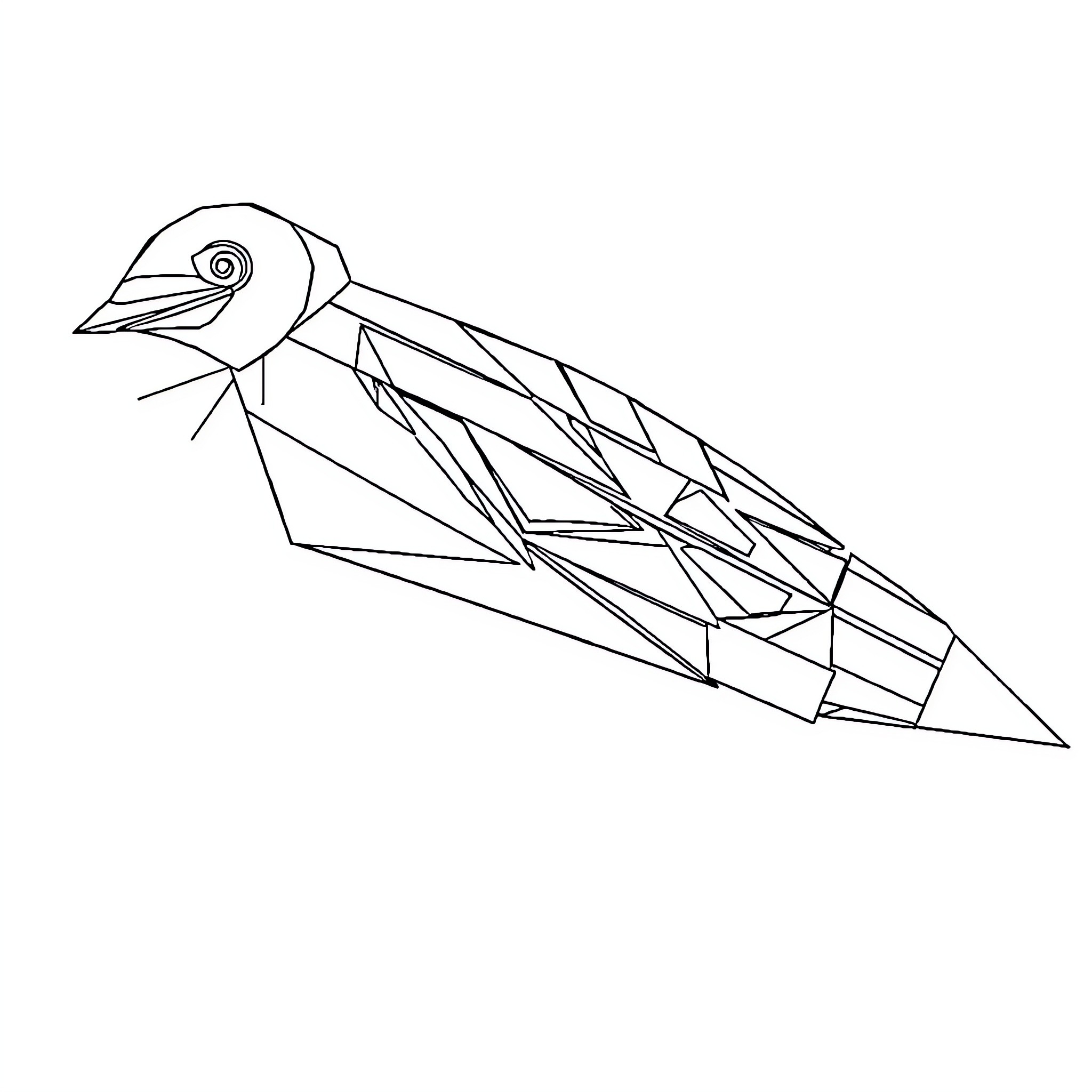 Geometric Case of Abstract Bird Design Coloring Page (free black-and-white line drawing printable PDF for all, from beginners to advanced learners, including children, teens, adults, and seniors)