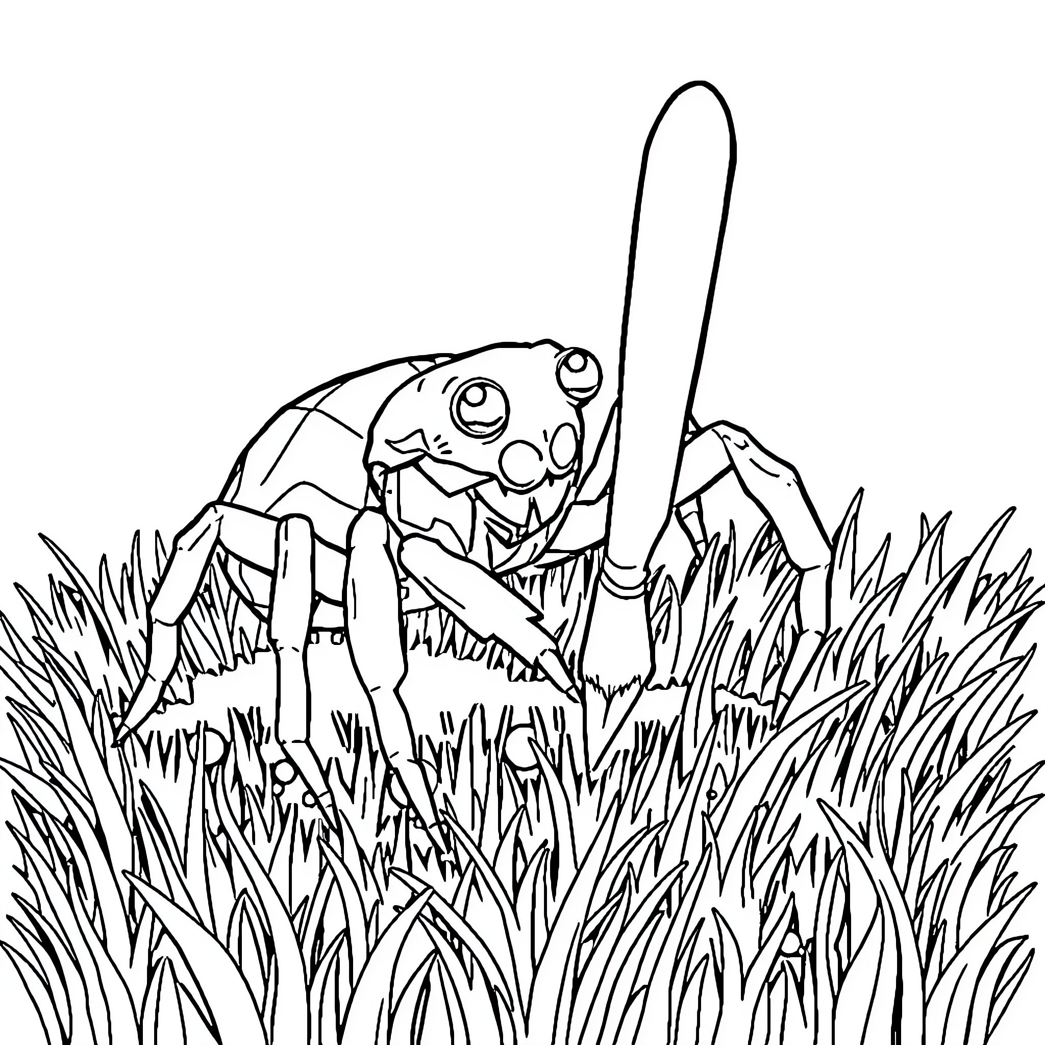 Spider hiding in tall grass Coloring Page (free black-and-white line drawing printable PDF for all, from beginners to advanced learners, including children, teens, adults, and seniors)