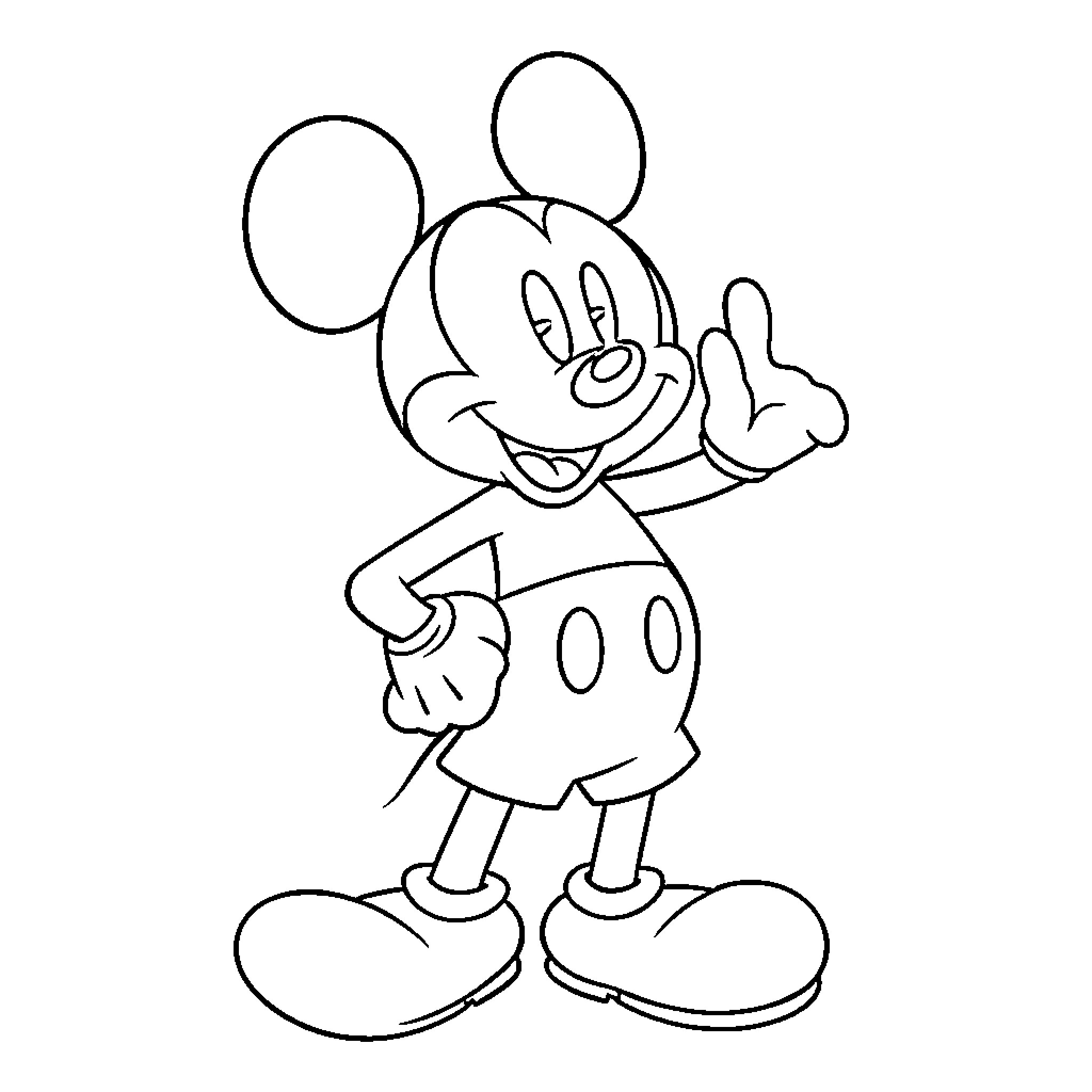 Mickey Mouse gesturing with excitement Coloring Page (free black-and-white line drawing printable PDF for all, from beginners to advanced learners, including children, teens, adults, and seniors)