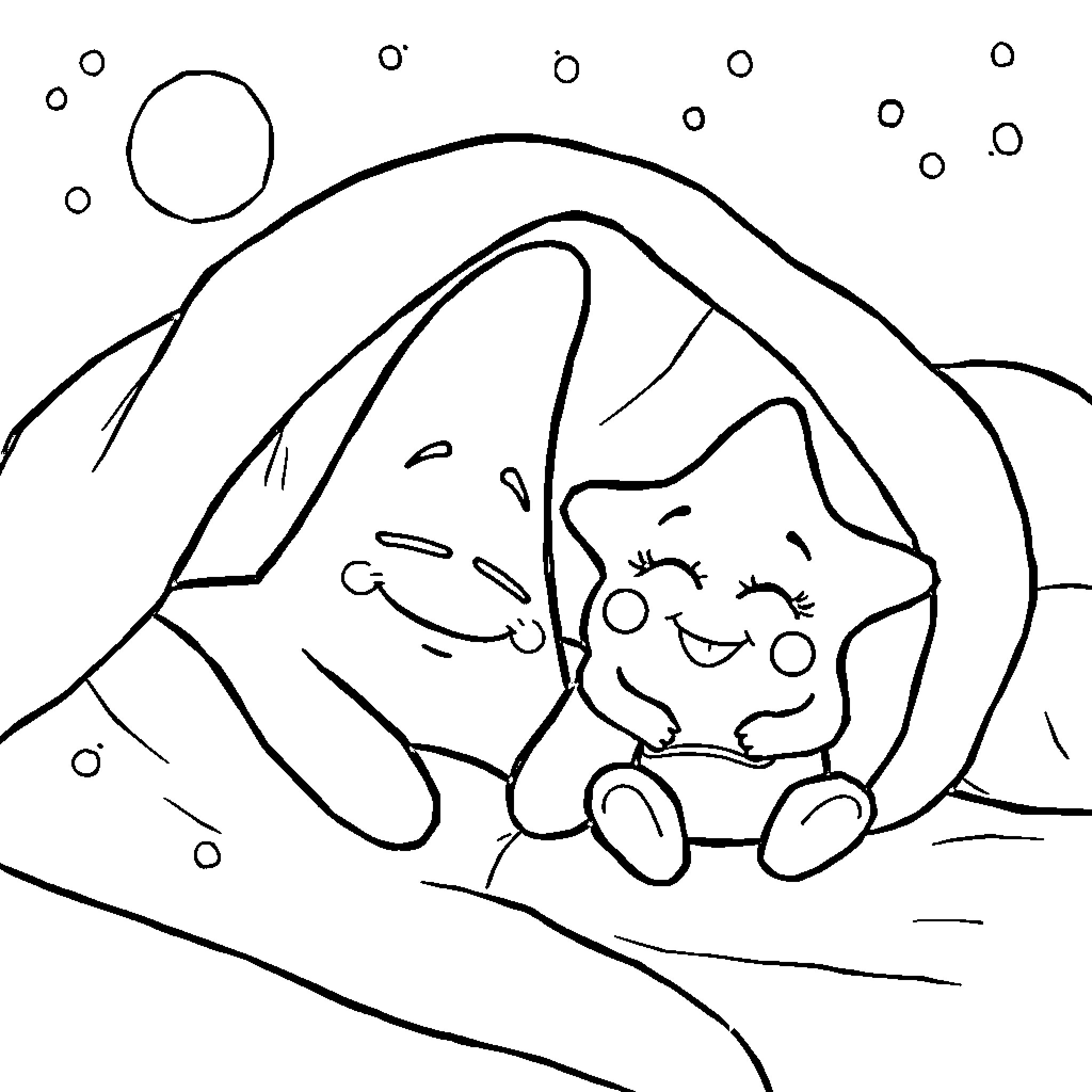 Patrick Star snuggling in a cozy blanket Coloring Page (free black-and-white line drawing printable PDF for all, from beginners to advanced learners, including children, teens, adults, and seniors)