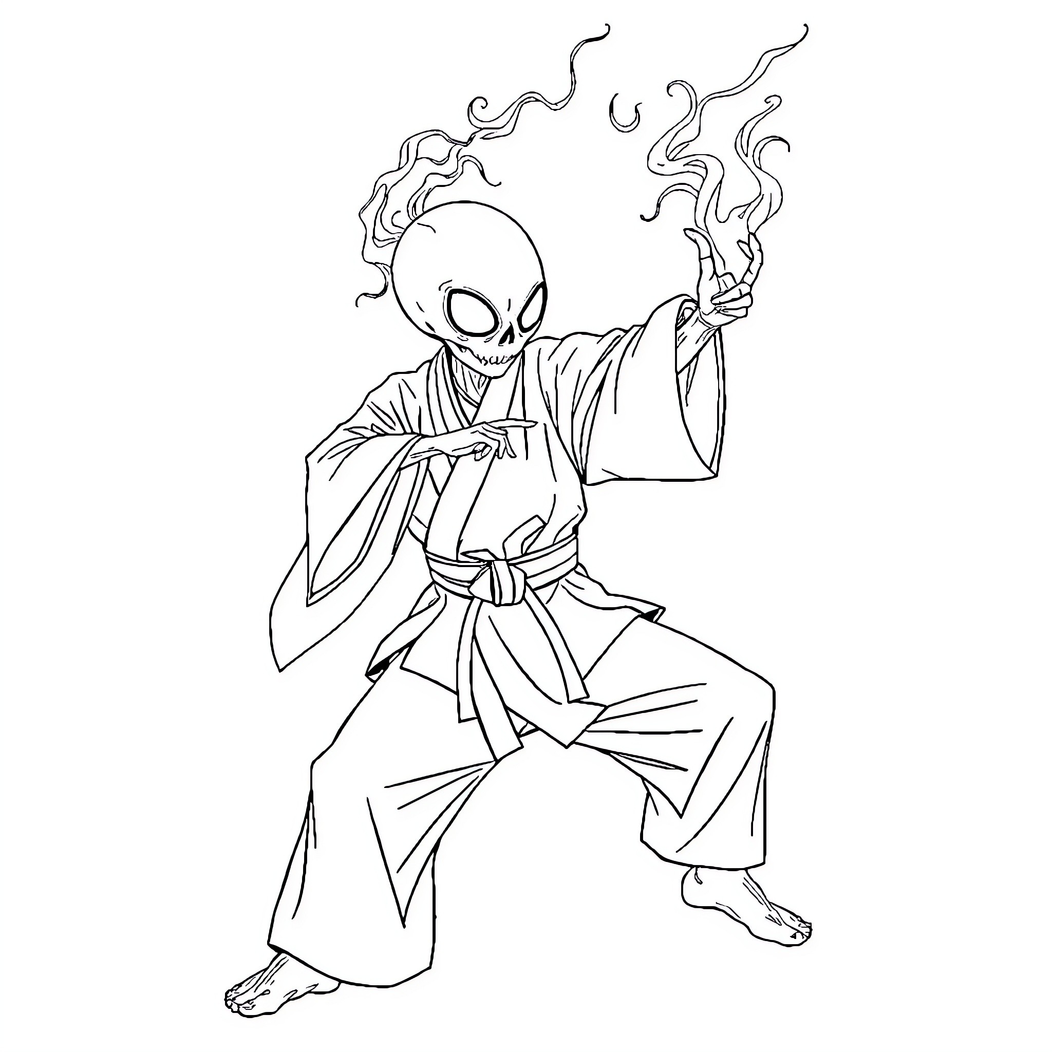 Ectoplasma summoning dark spirits in ritual robes Coloring Page (free black-and-white line drawing printable PDF for all, from beginners to advanced learners, including children, teens, adults, and seniors)