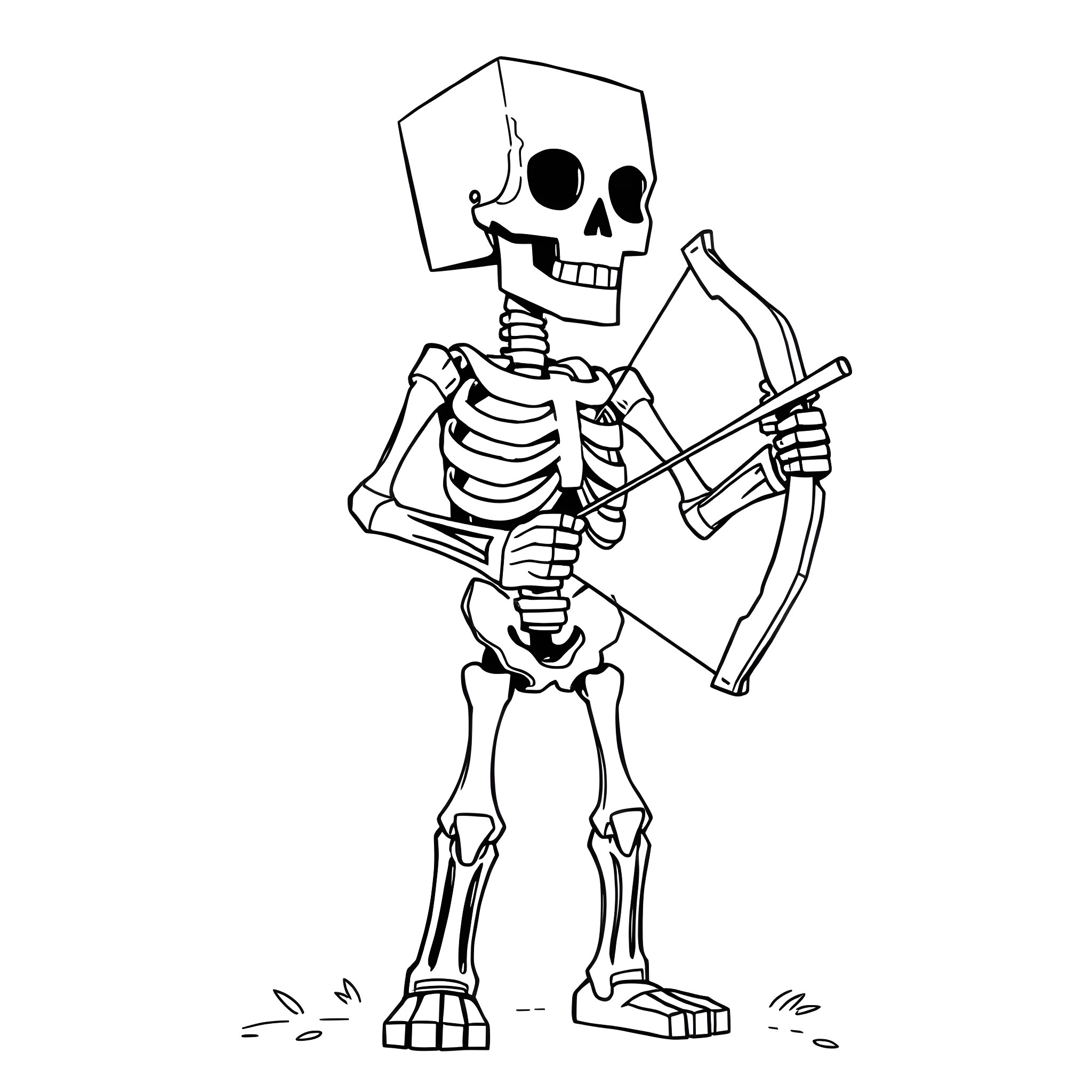 Skeleton archer with bow and arrow Coloring Page (free black-and-white line drawing printable PDF for all, from beginners to advanced learners, including children, teens, adults, and seniors)