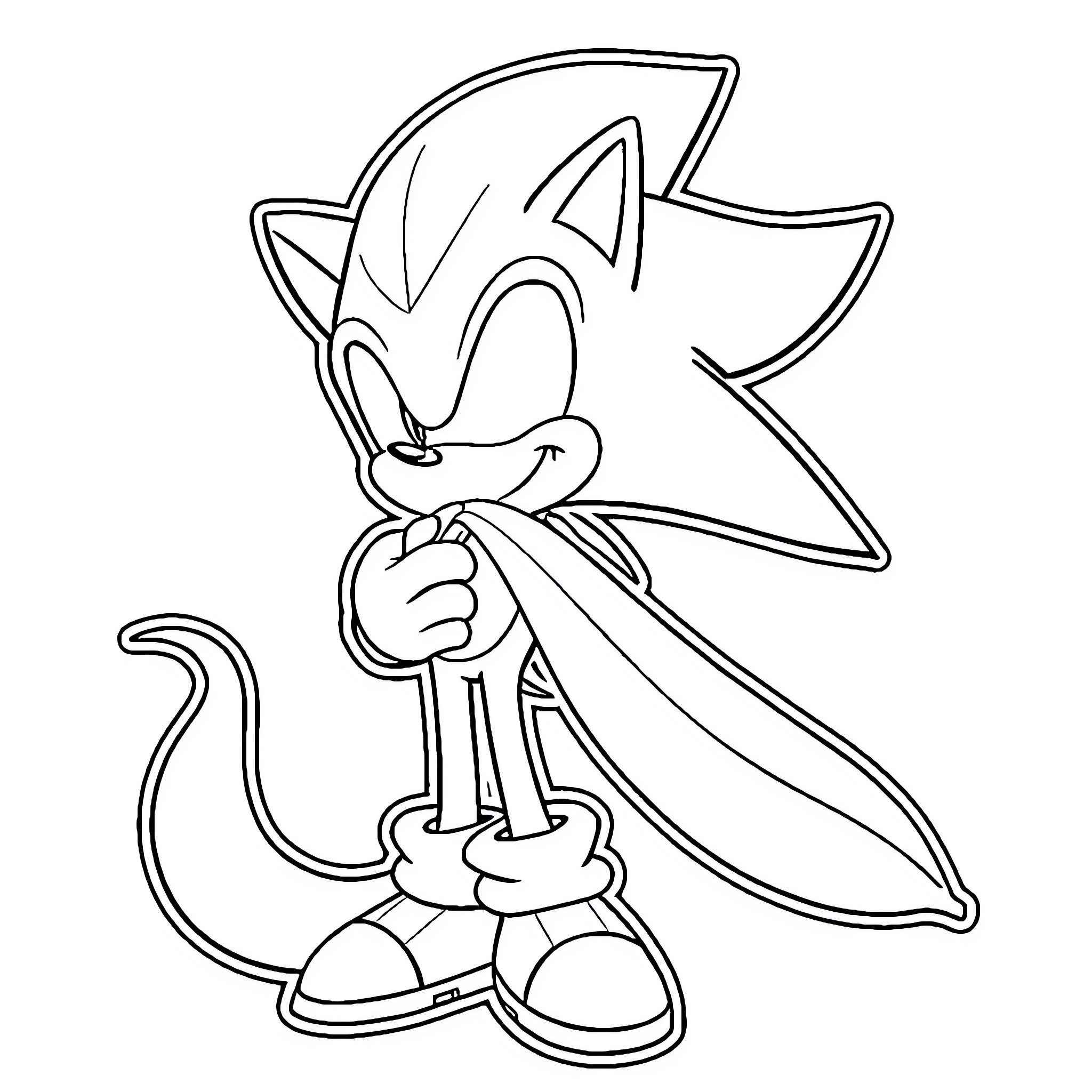 Sonic running with confident expression Coloring Page (free black-and-white line drawing printable PDF for all, from beginners to advanced learners, including children, teens, adults, and seniors)