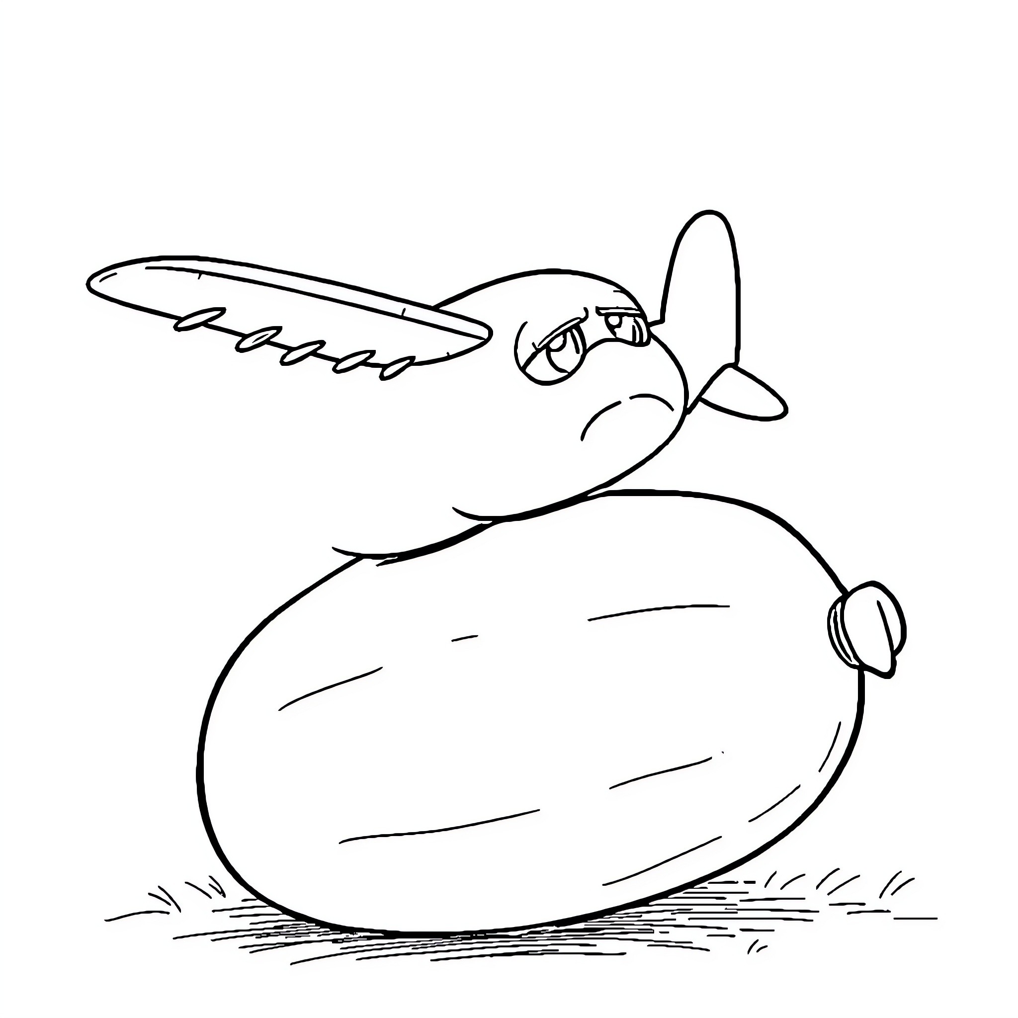 Airplane carrying a large egg Coloring Page (free black-and-white line drawing printable PDF for all, from beginners to advanced learners, including children, teens, adults, and seniors)