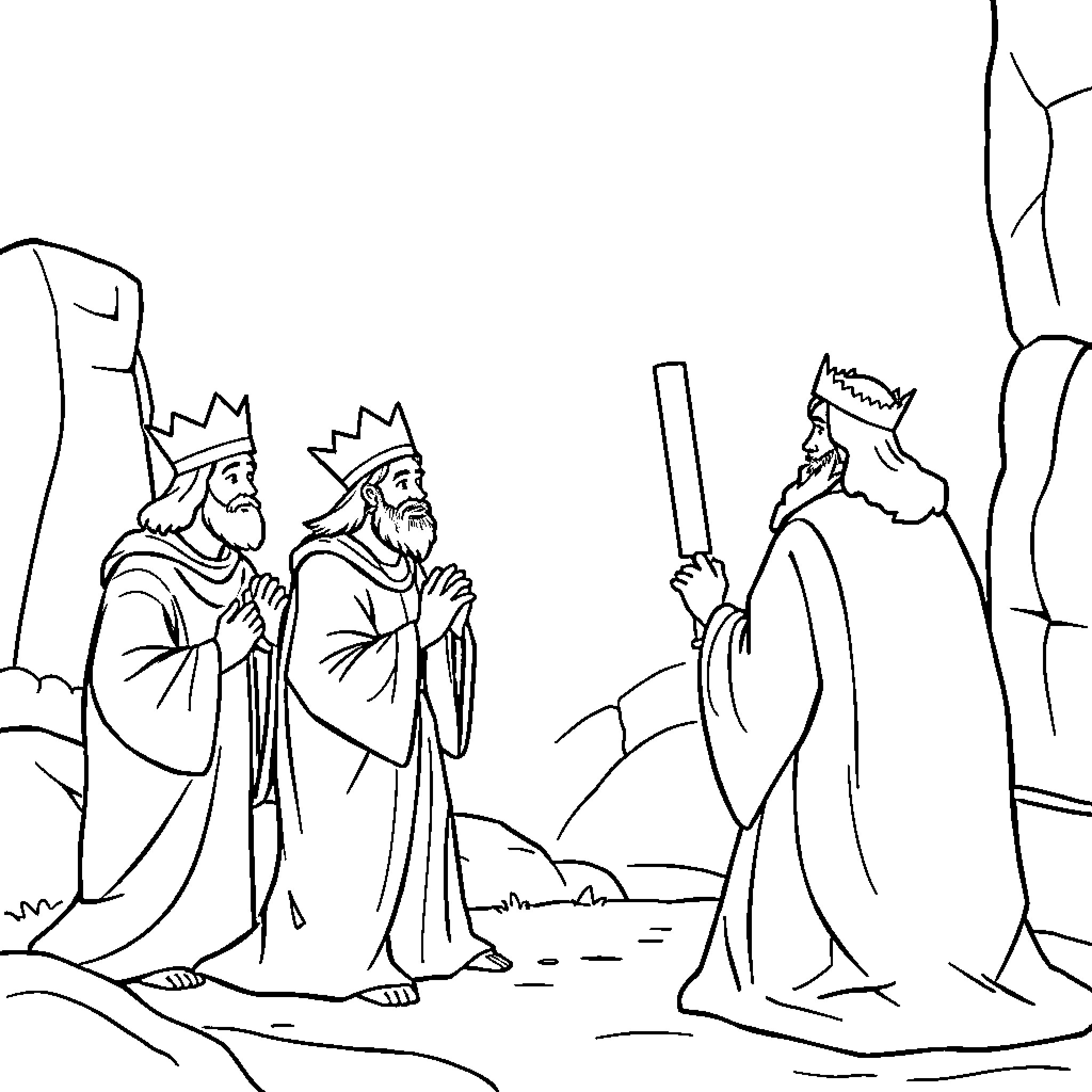 King's Coronation in Regal Ceremony Coloring Page (free black-and-white line drawing printable PDF for all, from beginners to advanced learners, including children, teens, adults, and seniors)