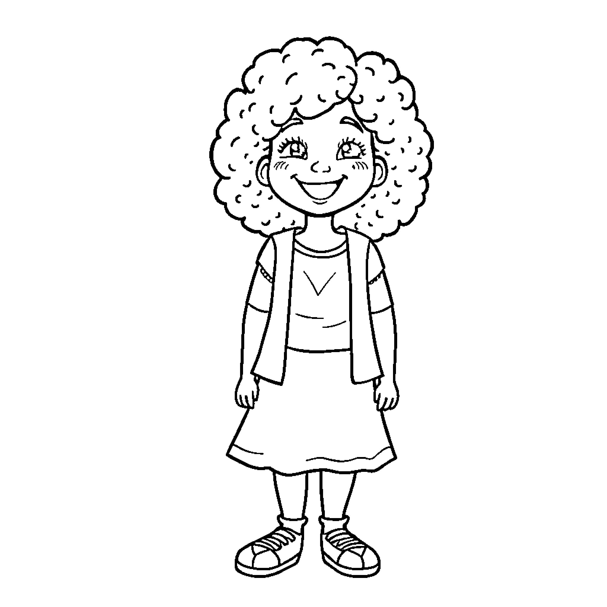 Cadence of a Cheerful Girl Coloring Page (free black-and-white line drawing printable PDF for all, from beginners to advanced learners, including children, teens, adults, and seniors)