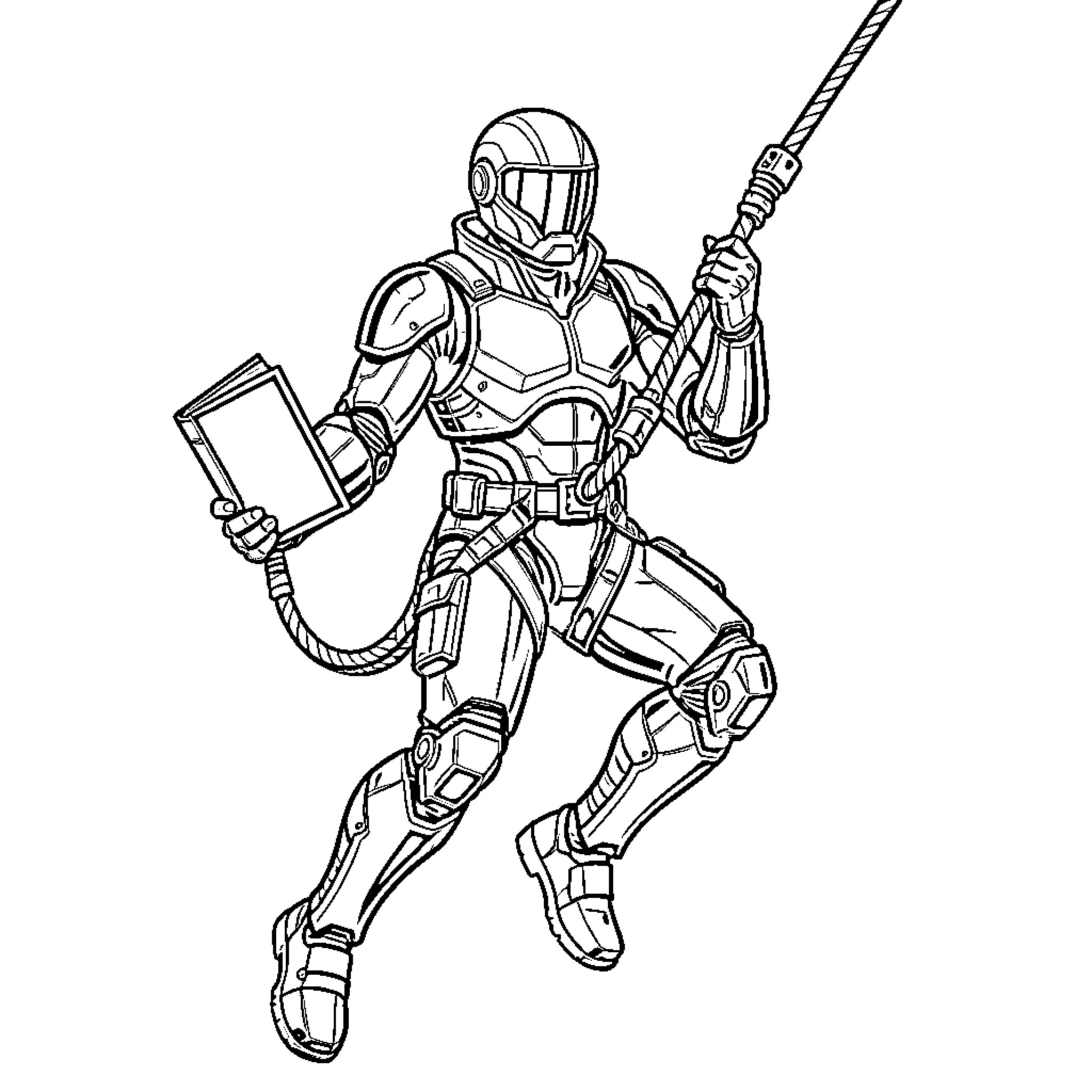 Rope Access Operator in Protective Gear with Tablet Coloring Page (free black-and-white line drawing printable PDF for all, from beginners to advanced learners, including children, teens, adults, and seniors)