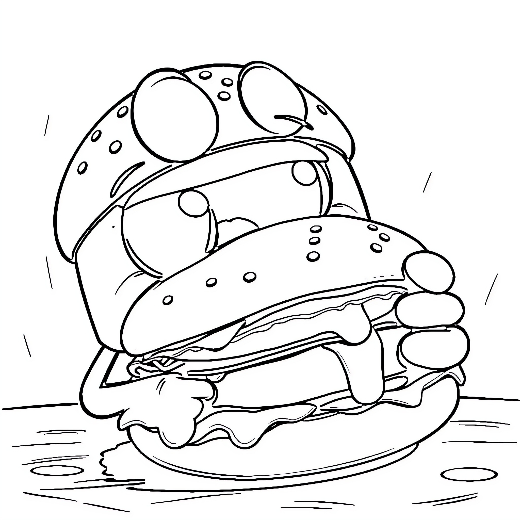 Timeo Hungry Creature Consuming a Meal Coloring Page (free black-and-white line drawing printable PDF for all, from beginners to advanced learners, including children, teens, adults, and seniors)