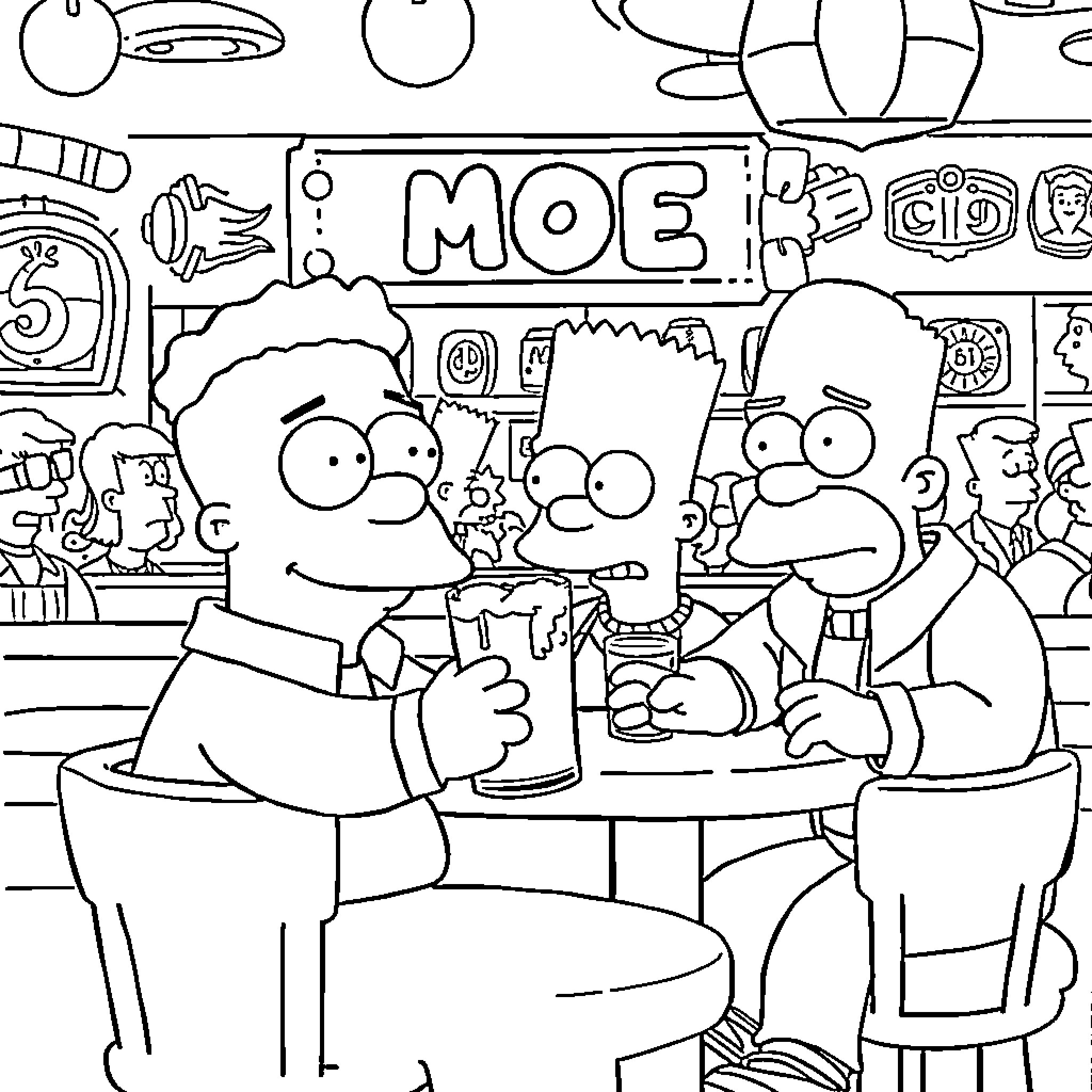 Cartman and friends in a lively diner scene Coloring Page (free black-and-white line drawing printable PDF for all, from beginners to advanced learners, including children, teens, adults, and seniors)