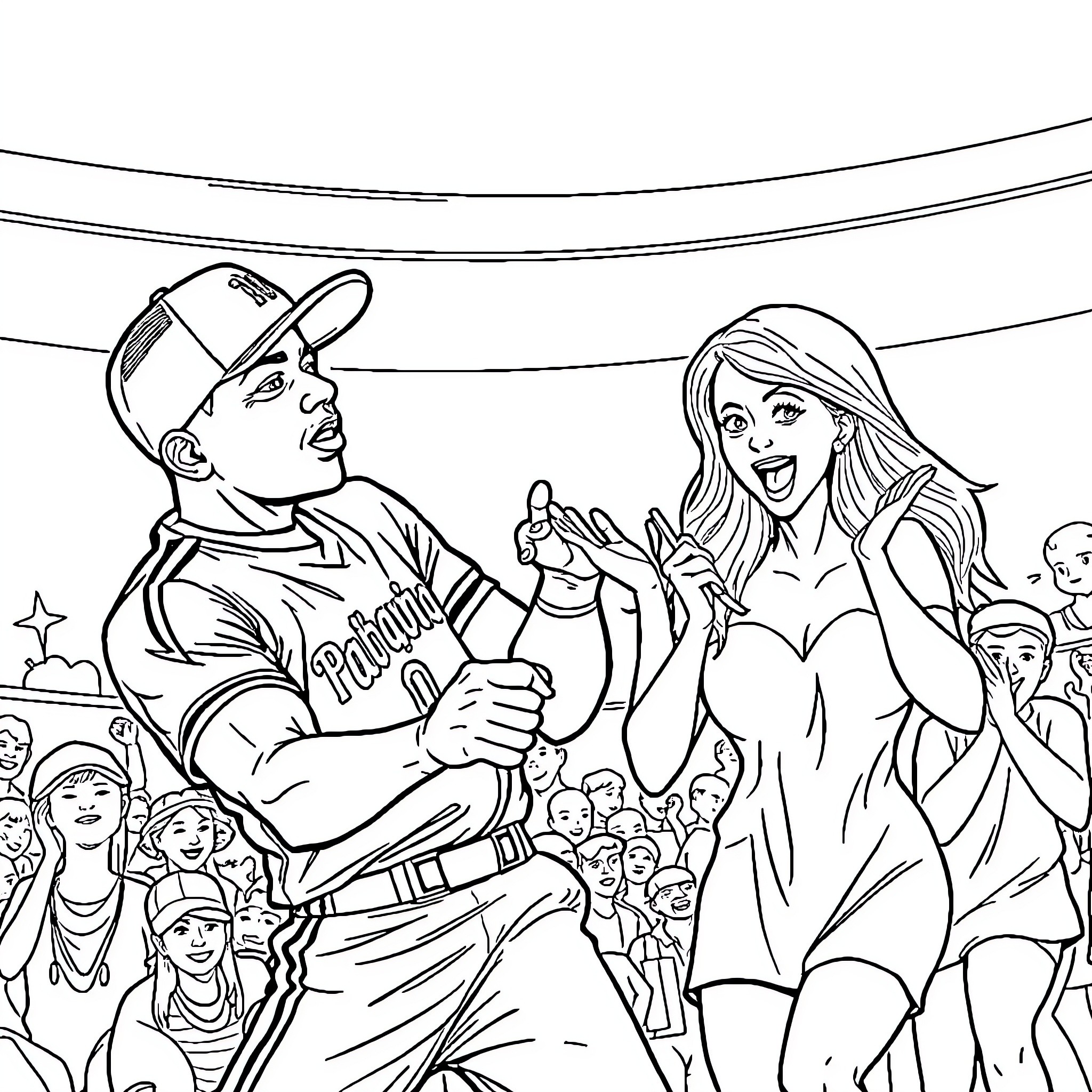 Mbappe interacting with enthusiastic fan on field Coloring Page (free black-and-white line drawing printable PDF for all, from beginners to advanced learners, including children, teens, adults, and seniors)