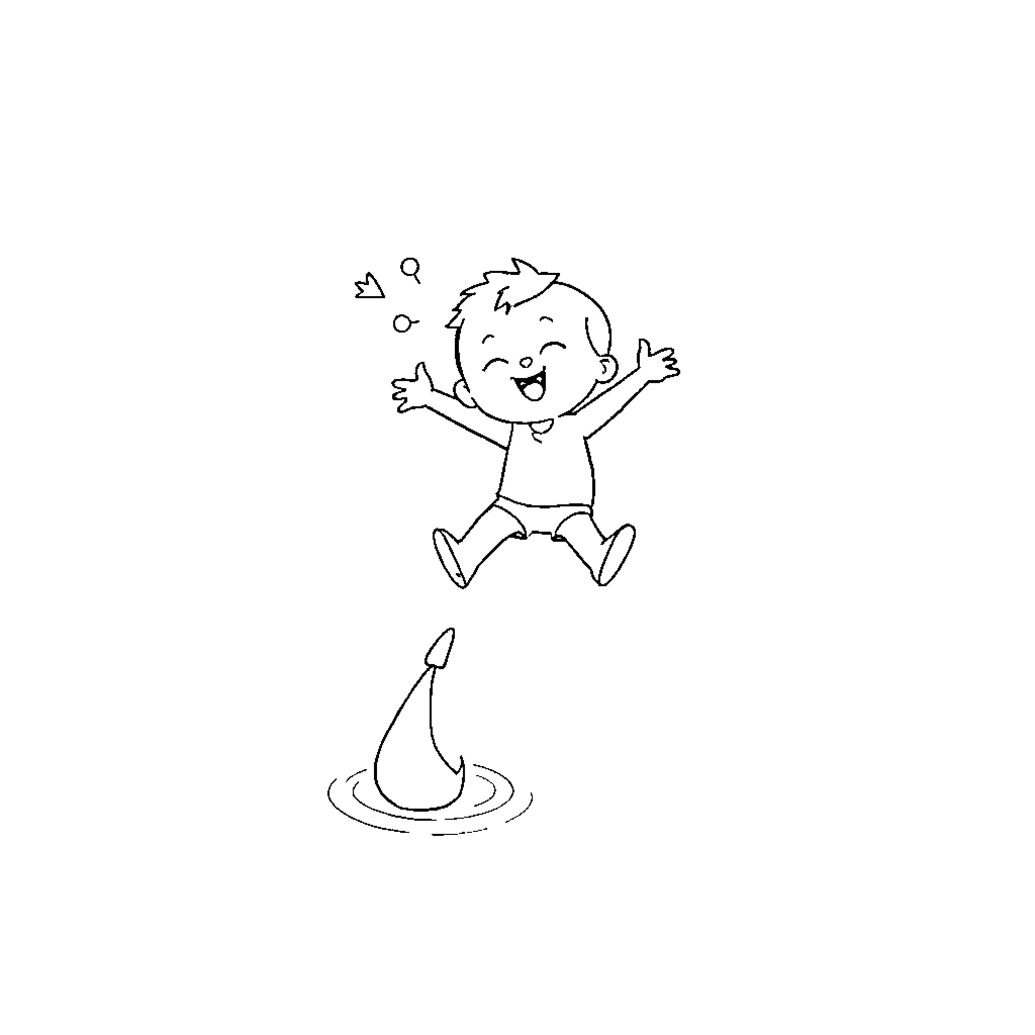 Pocoyo jumping and splashing with joy Coloring Page (free black-and-white line drawing printable PDF for all, from beginners to advanced learners, including children, teens, adults, and seniors)