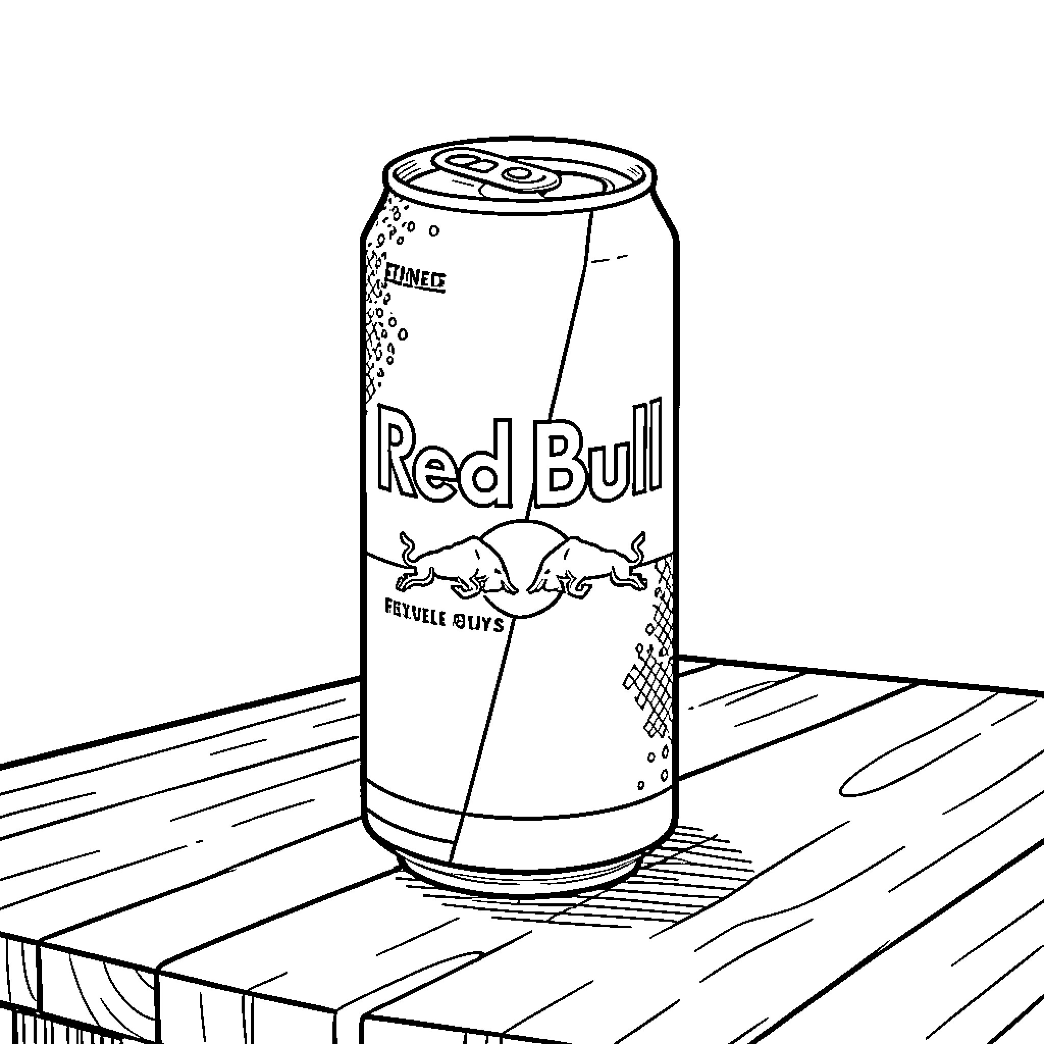 Canette de boisson énergisante posée sur une table Coloring Page (free black-and-white line drawing printable PDF for all, from beginners to advanced learners, including children, teens, adults, and seniors)