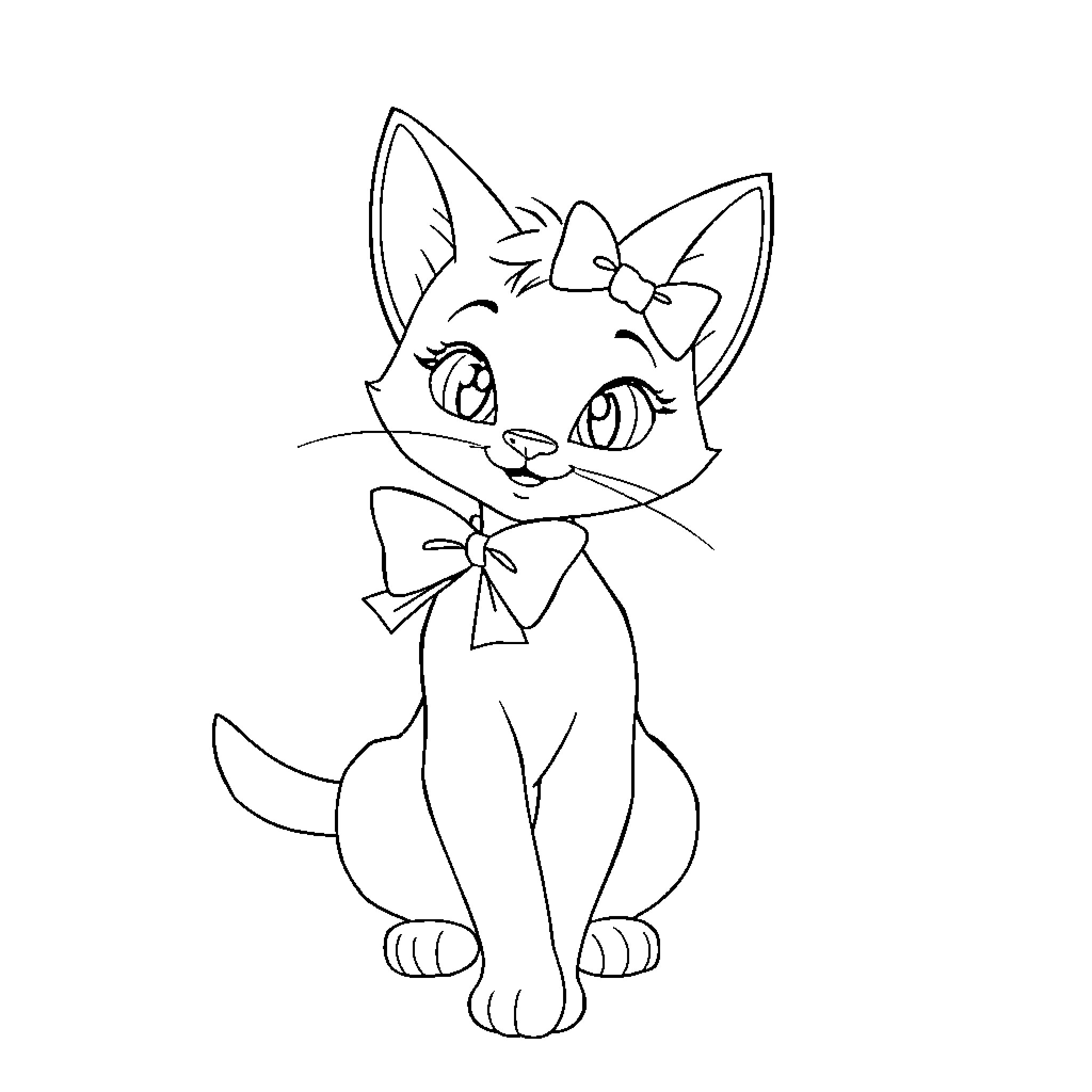 Marie, the cute and cheerful kitten Coloring Page (free black-and-white line drawing printable PDF for all, from beginners to advanced learners, including children, teens, adults, and seniors)