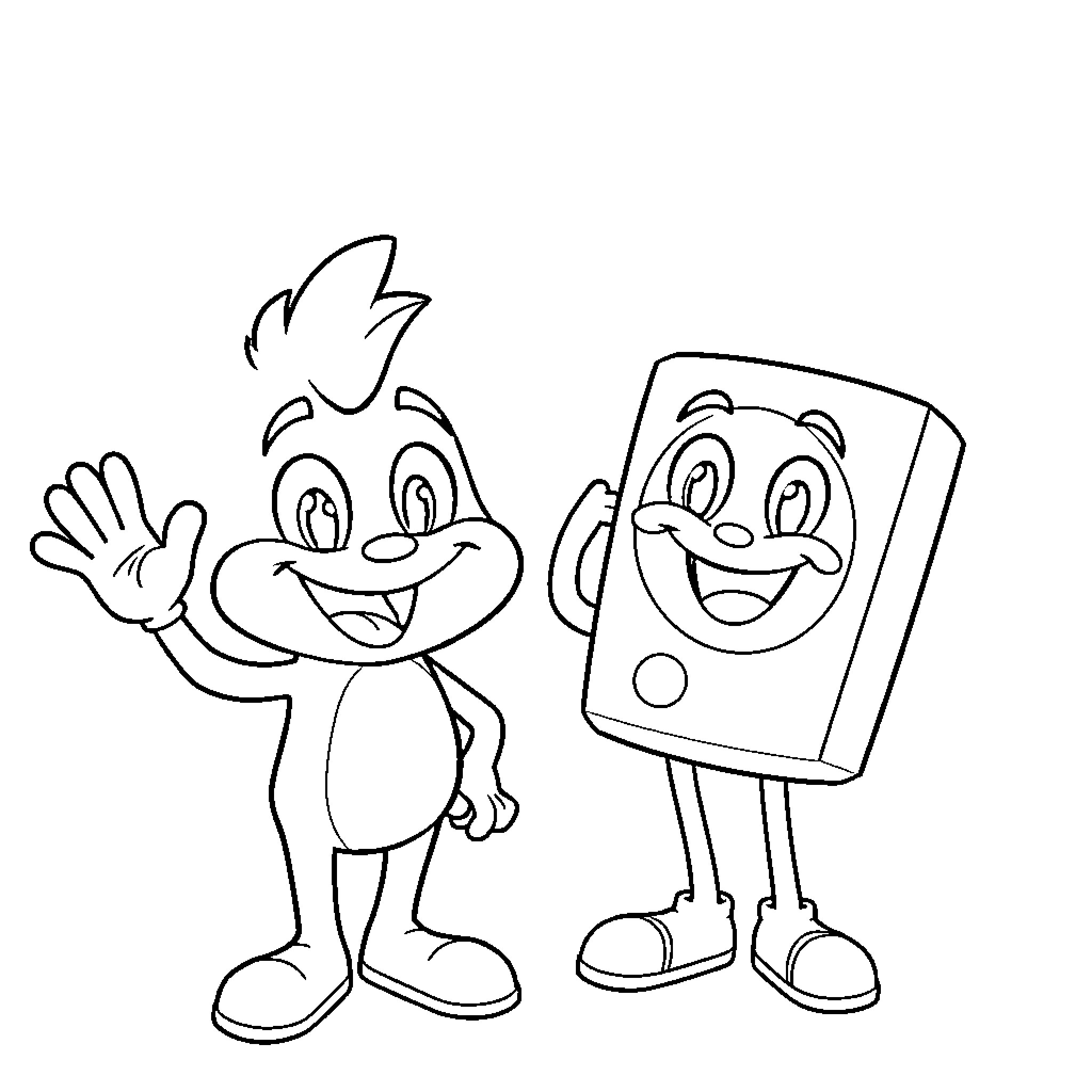 Bluey and friend enjoying a playful moment Coloring Page (free black-and-white line drawing printable PDF for all, from beginners to advanced learners, including children, teens, adults, and seniors)