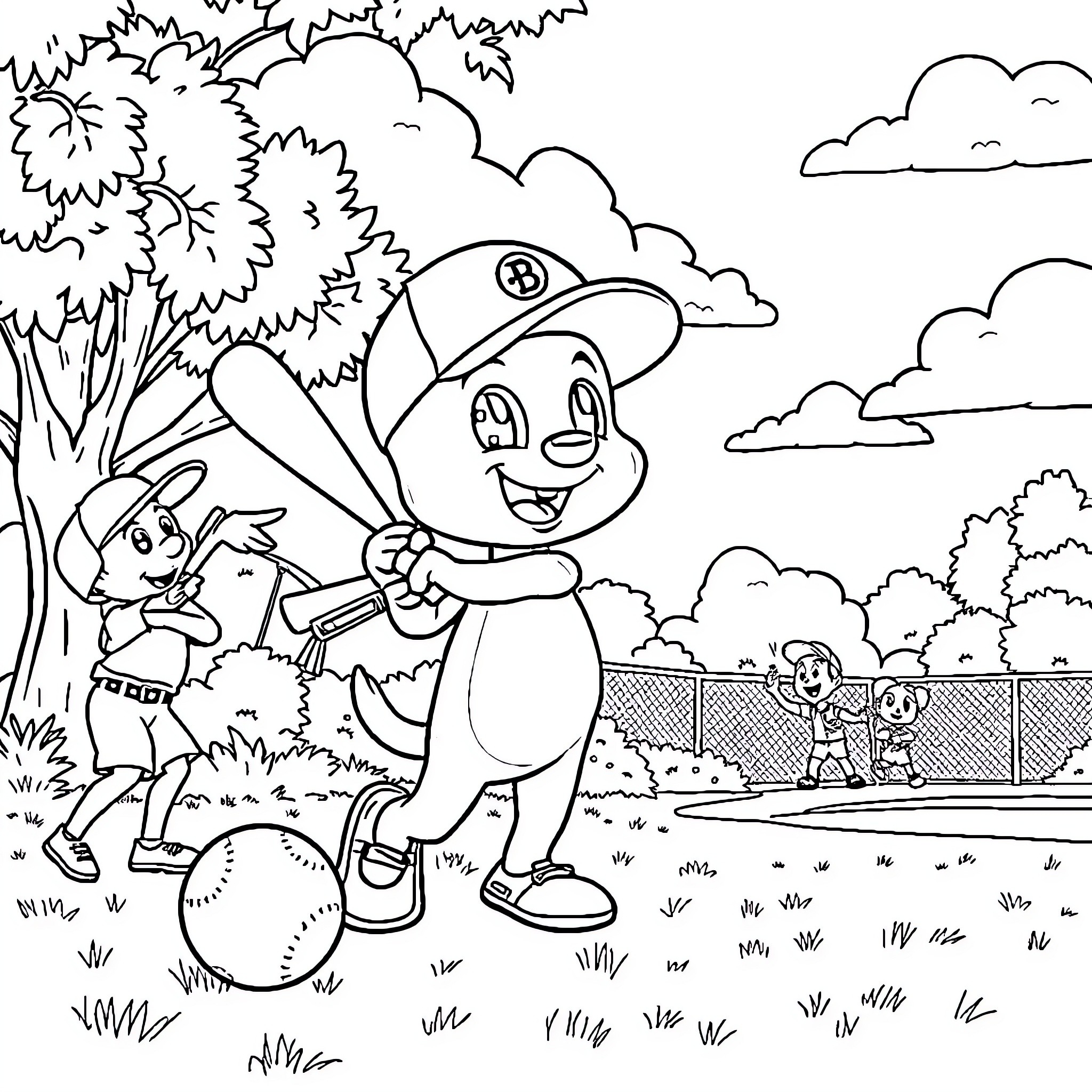 Bluey's Outdoor Adventure Coloring Page (free black-and-white line drawing printable PDF for all, from beginners to advanced learners, including children, teens, adults, and seniors)