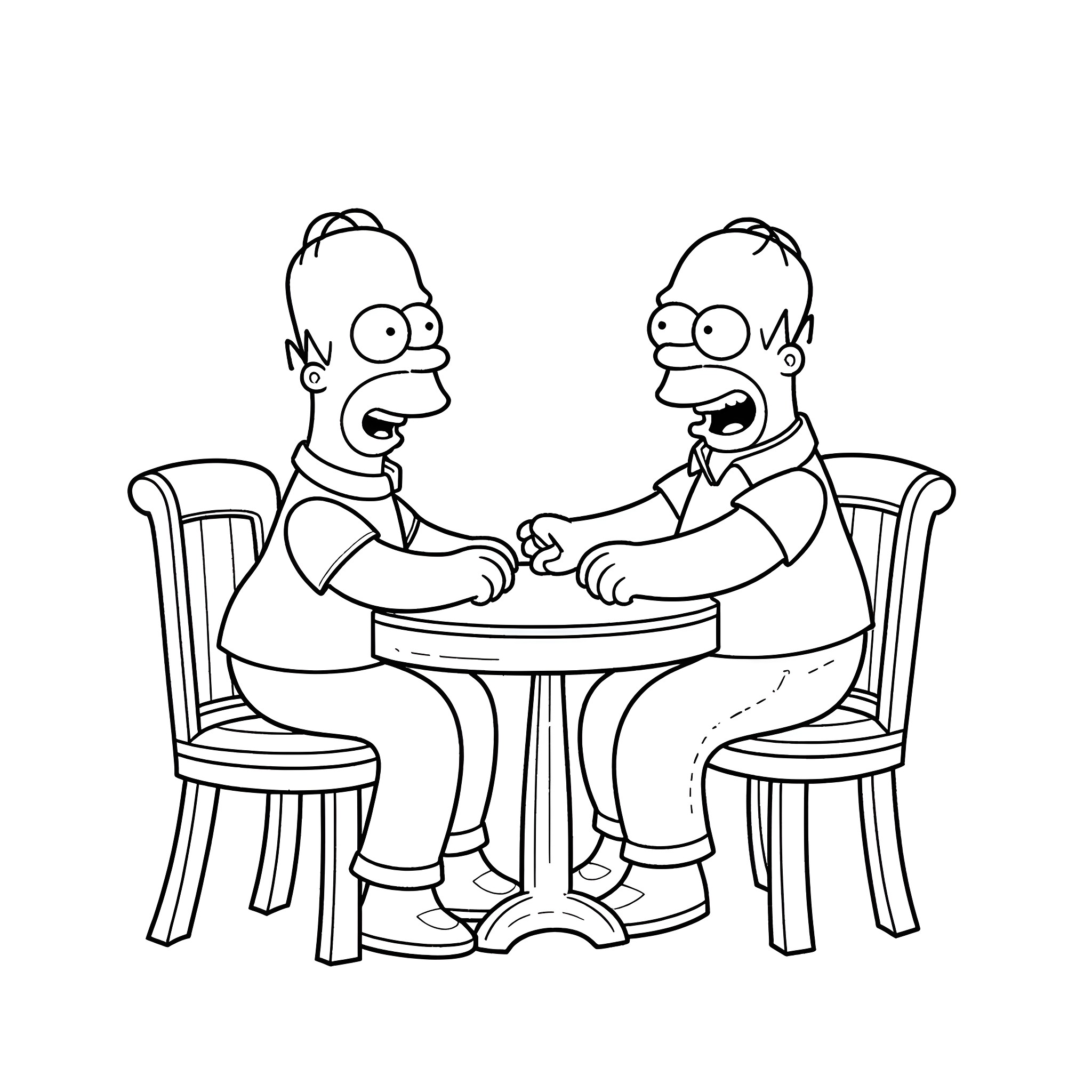 Homer Simpson and friend having a discussion Coloring Page (free black-and-white line drawing printable PDF for all, from beginners to advanced learners, including children, teens, adults, and seniors)
