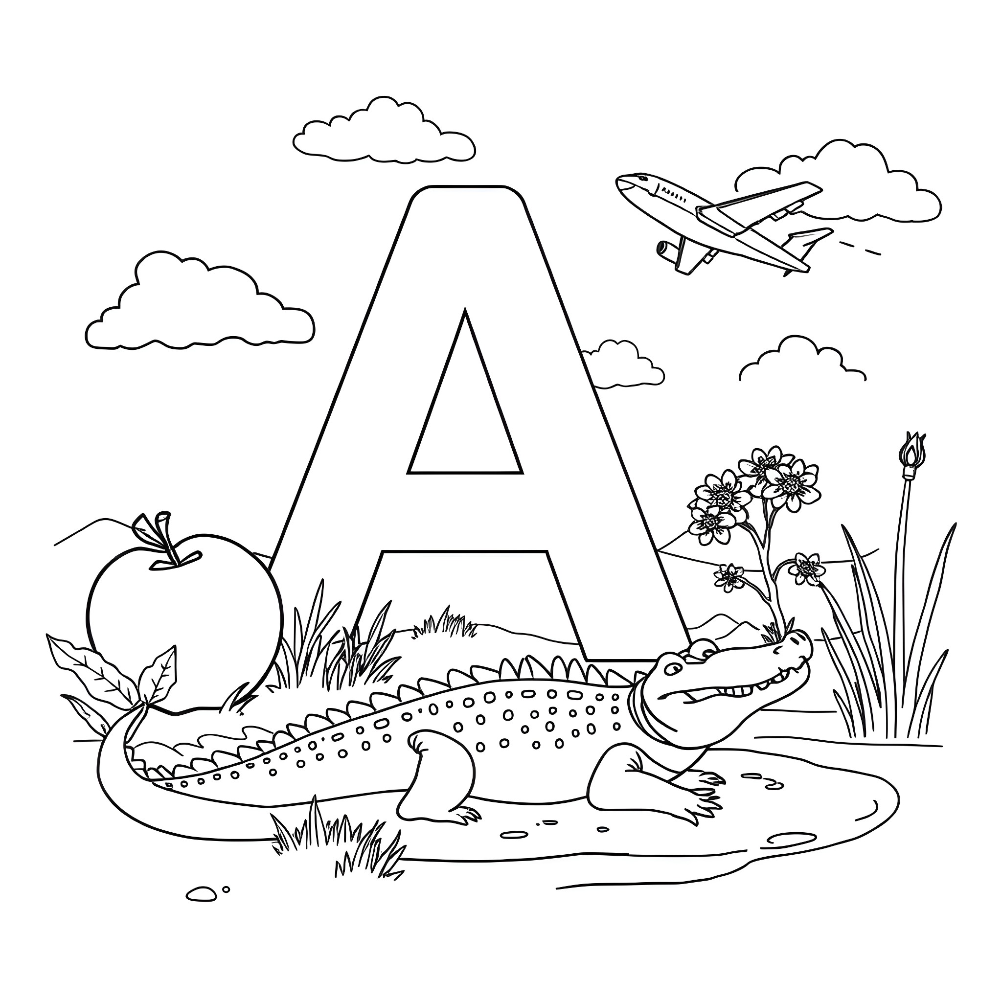 Things Happening in Animated Nature Scene Coloring Page (free black-and-white line drawing printable PDF for all, from beginners to advanced learners, including children, teens, adults, and seniors)