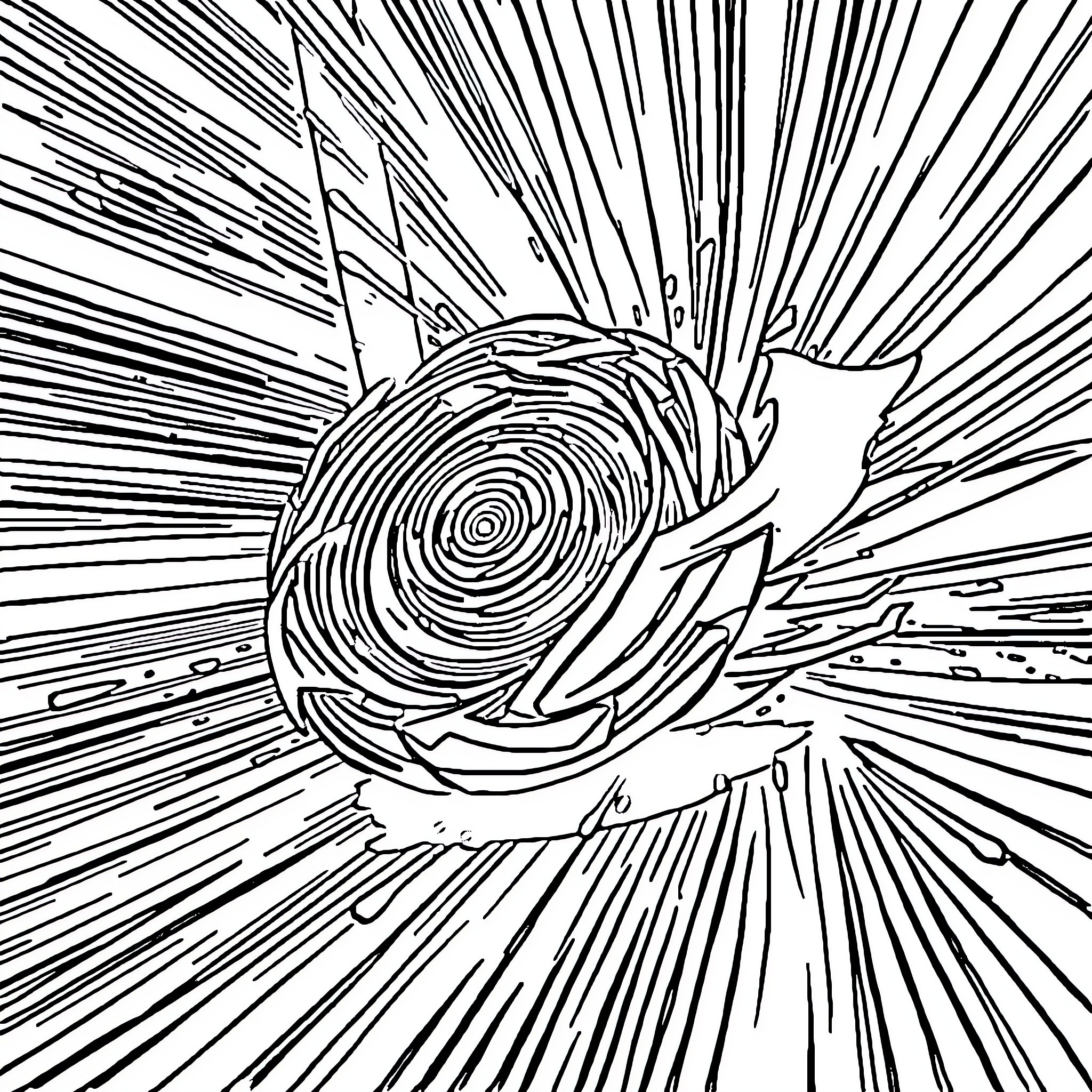 Beyblade in an intense spinning battle Coloring Page (free black-and-white line drawing printable PDF for all, from beginners to advanced learners, including children, teens, adults, and seniors)