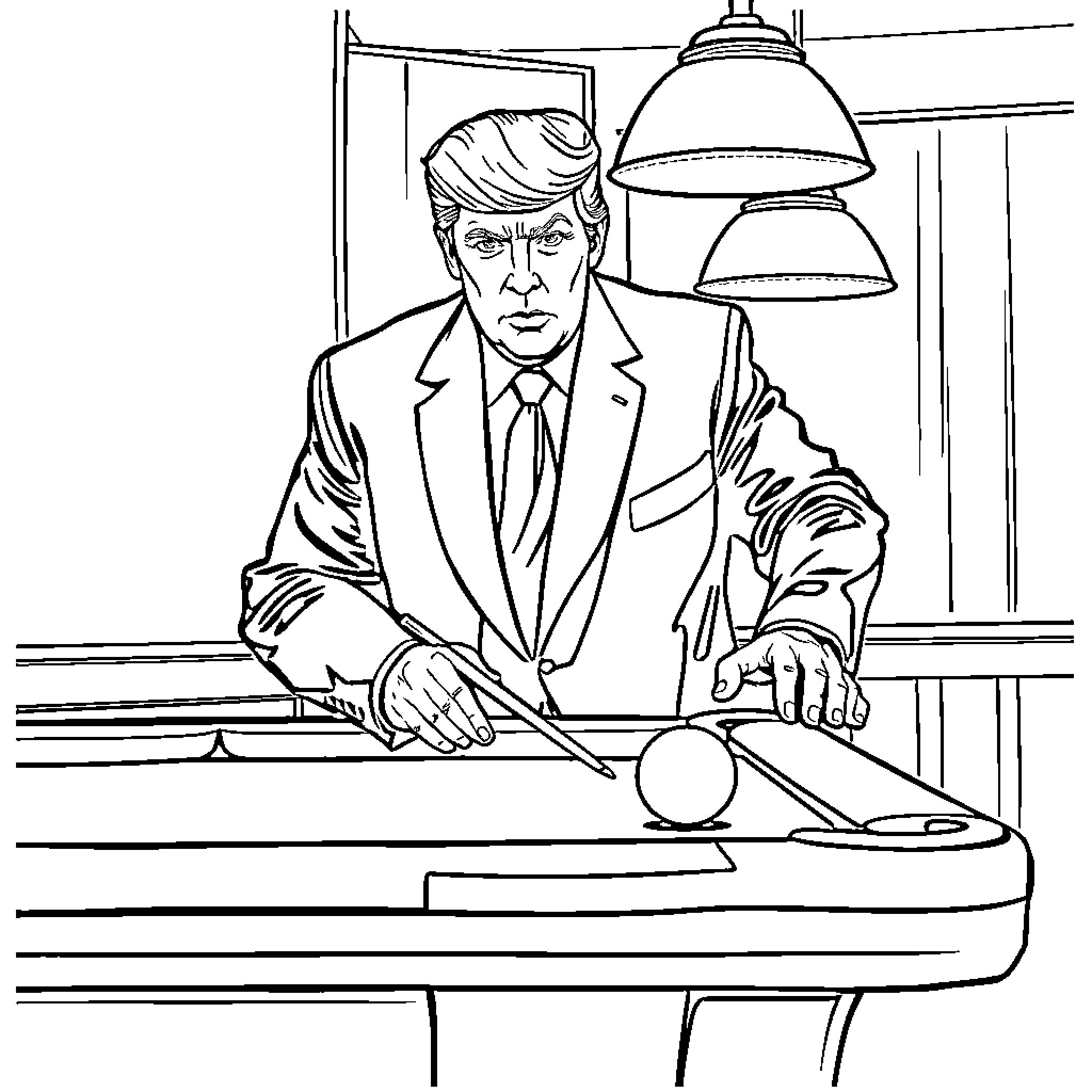 President in Serious Expression at Desk Coloring Page (free black-and-white line drawing printable PDF for all, from beginners to advanced learners, including children, teens, adults, and seniors)