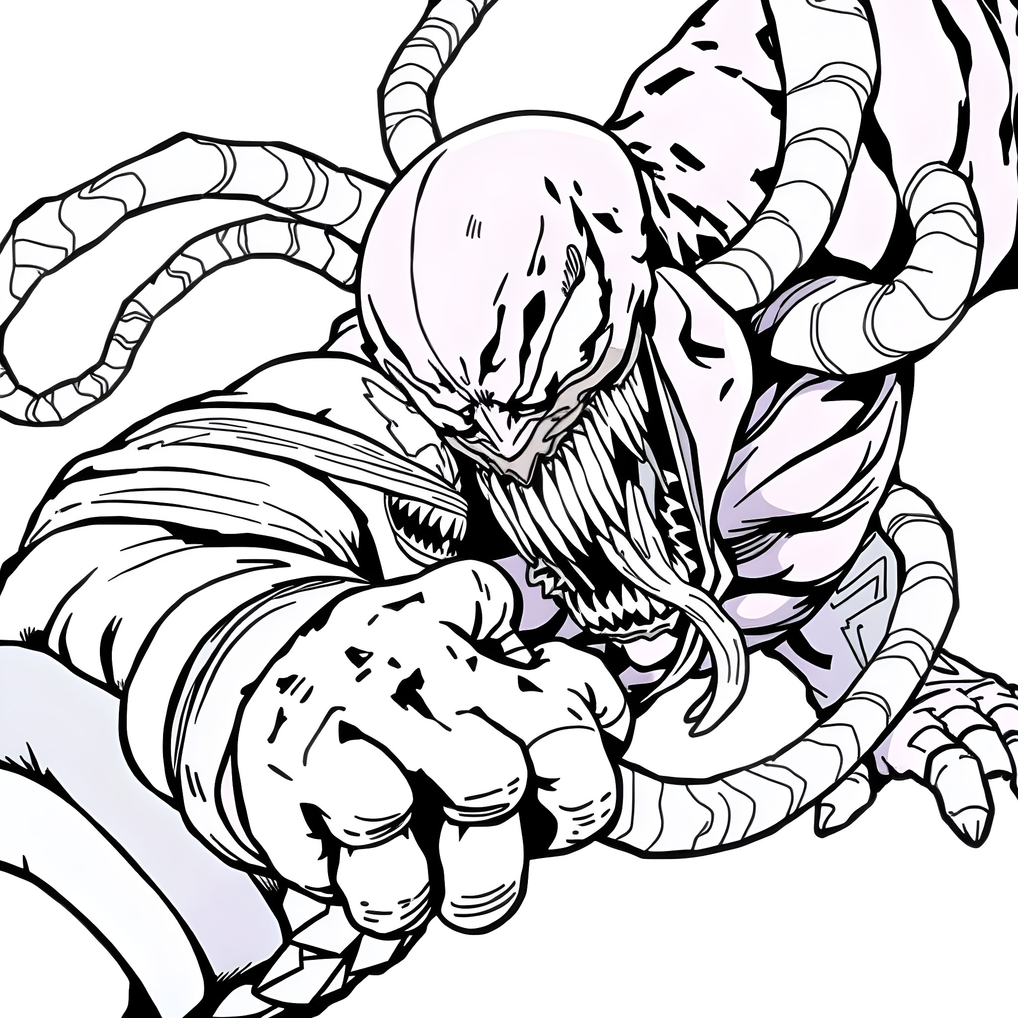 Venom - Ferocious Alien Symbiote Unleashed Coloring Page (free black-and-white line drawing printable PDF for all, from beginners to advanced learners, including children, teens, adults, and seniors)